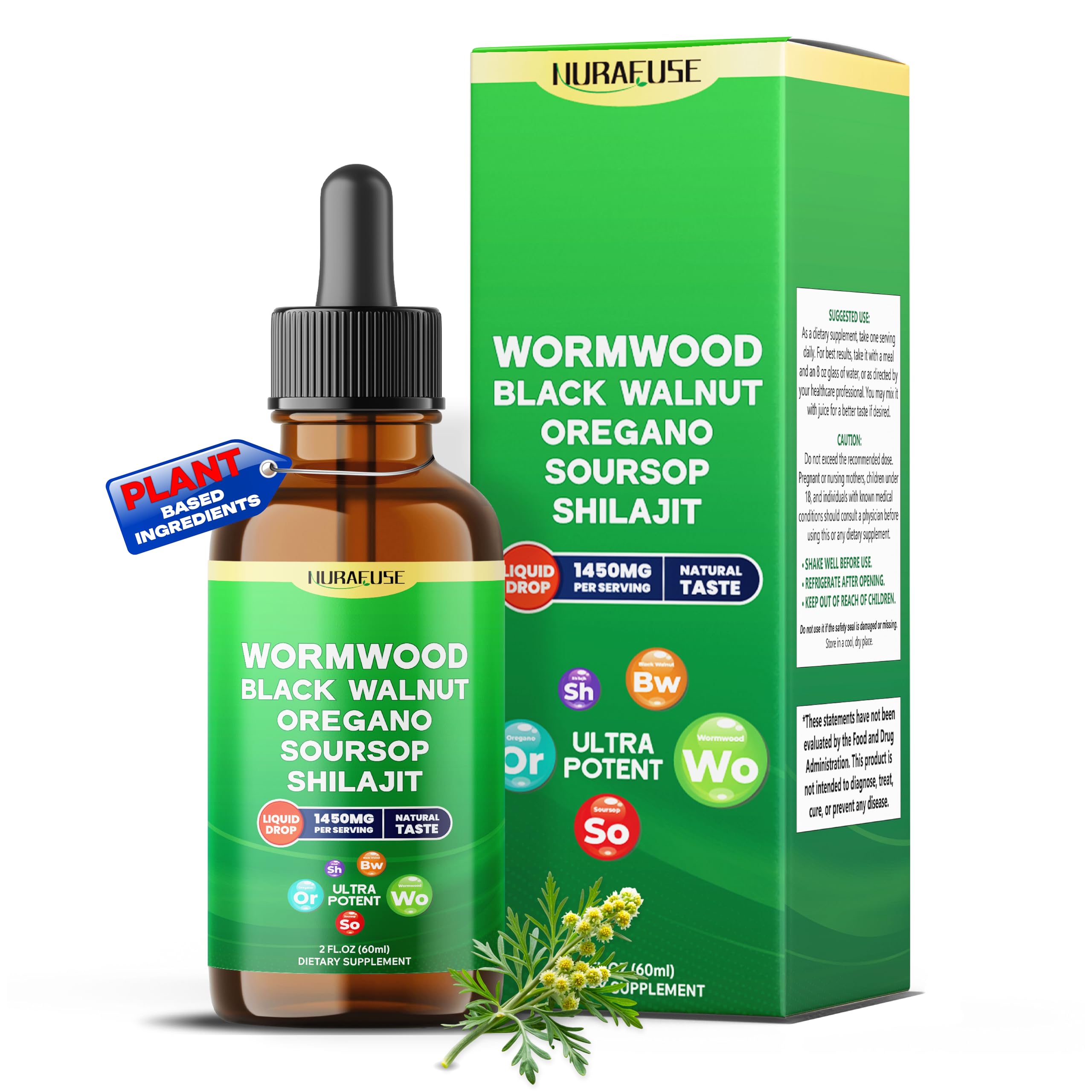 Wormwood, Black Walnut, Oregano, Soursop, Shilajit Liquid Drops – Ultra Potent – 2 FL OZ (60ml) 60ml (pack of 1)