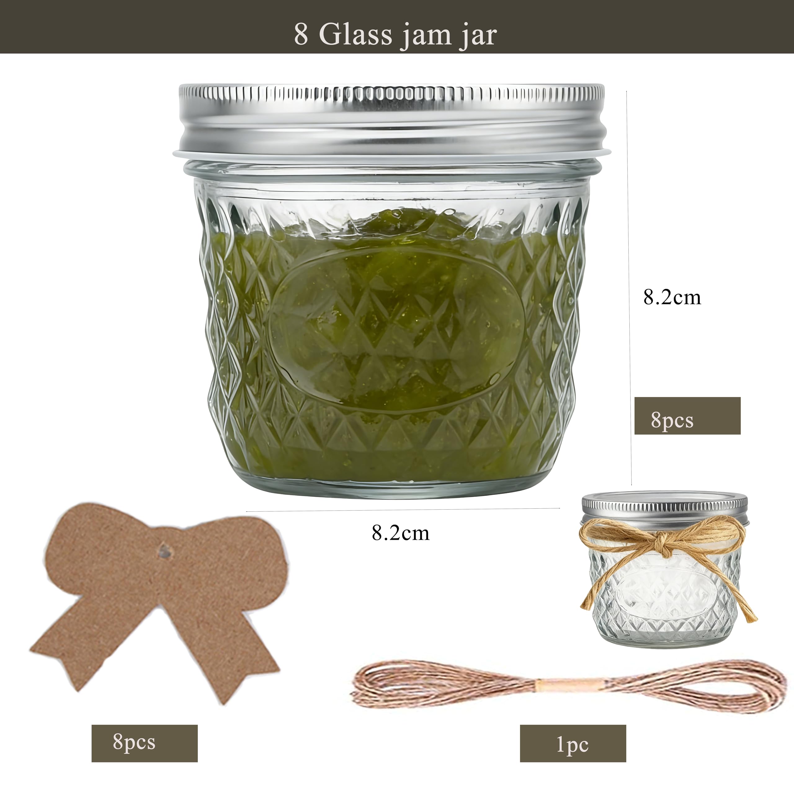 8 Piezas Tarros de Cristal para Conservas 300ml, Mini Tarros de Cristal Transparente de con Tapa, Tarros de Mermelada de 300ml Mason Jar para Miel, Yogur, Conservas