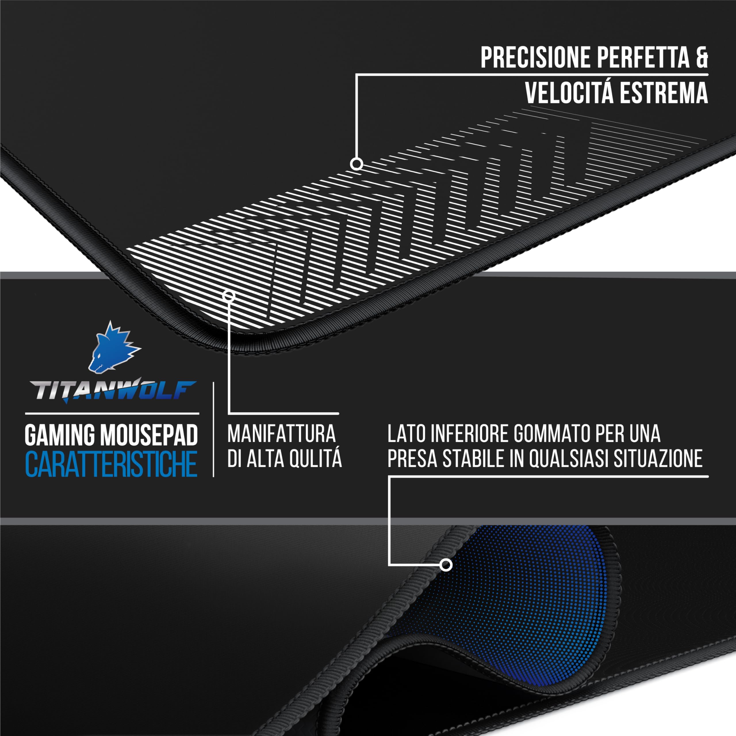 TITANWOLF -Tappetino per mouse XXL 900 x 500 – Office Mousepad – controllo preciso del mouse migliora la velocità e la precisione – Tenuta stabile – Lavabile – Sottomano per ufficio e casa