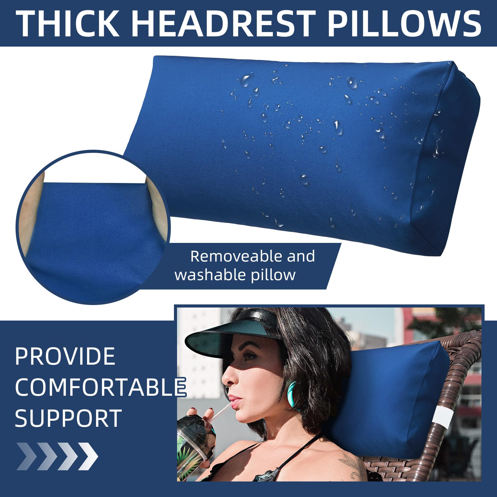 Almohada reposacabezas para tumbona de piscina, almohadas de descanso para piscina al aire libre con banda elástica para sillas reclinables y sillas de patio de piscina, almohada de apoyo