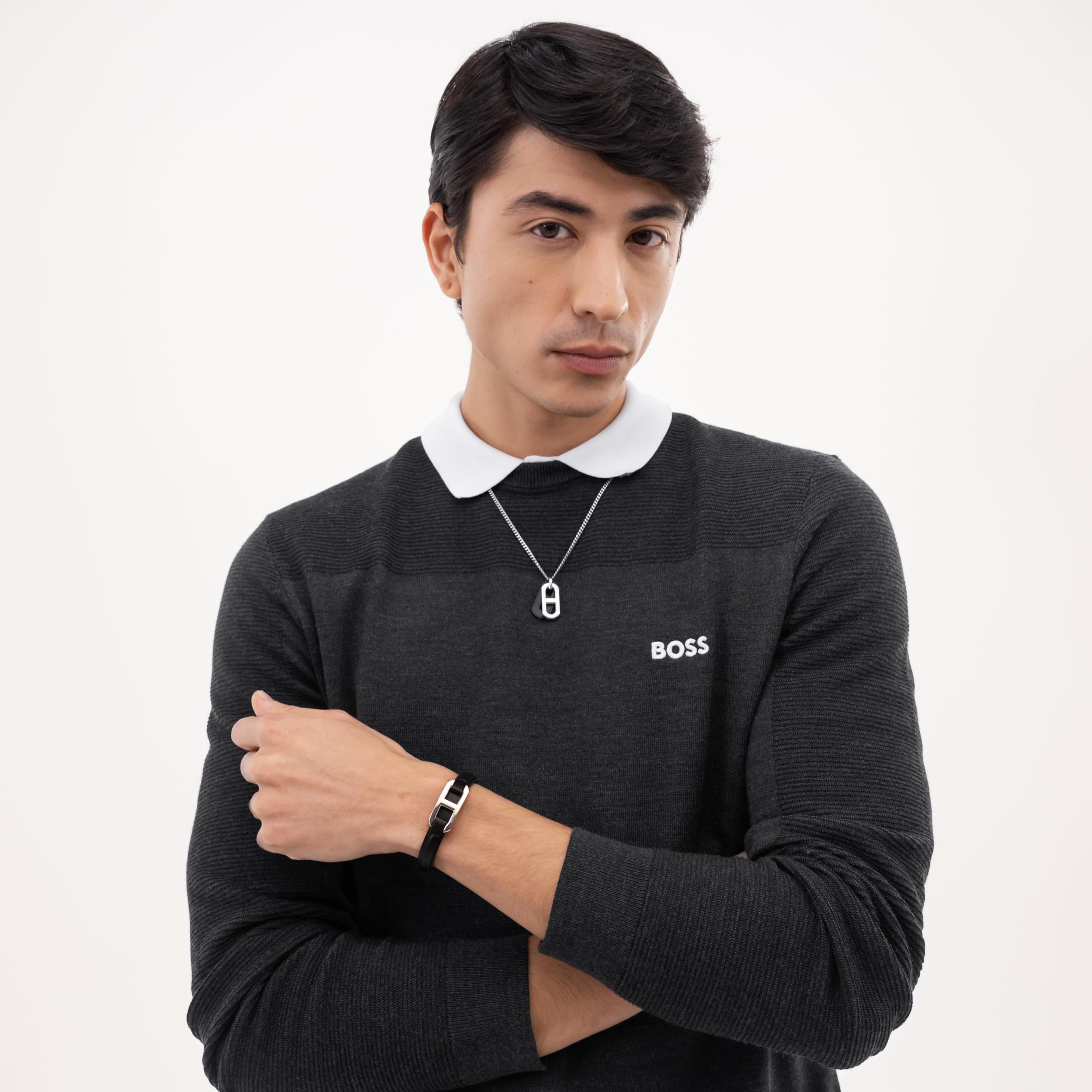 BOSS Jewelry Collier Collection KODE Bracelet en Cuir Noir pour Homme