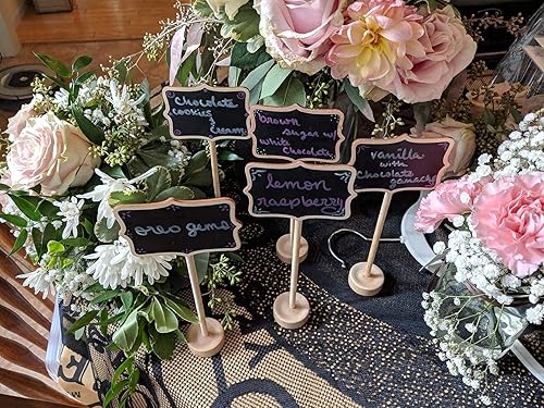 Miniatura 5 de 20 piezas de mini letreros de pizarra de madera y calcomanías de repuesto, etiquetas de alimentos para bufé de fiesta, pizarra para letreros