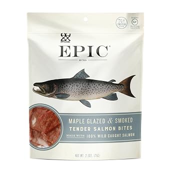 Epic Provisions Jerky Bites, 100% Wild Caught, Maple Glazed & Smoked, Alaskan Salmon, Coconut Oil 2.5 oz. (4 Count)