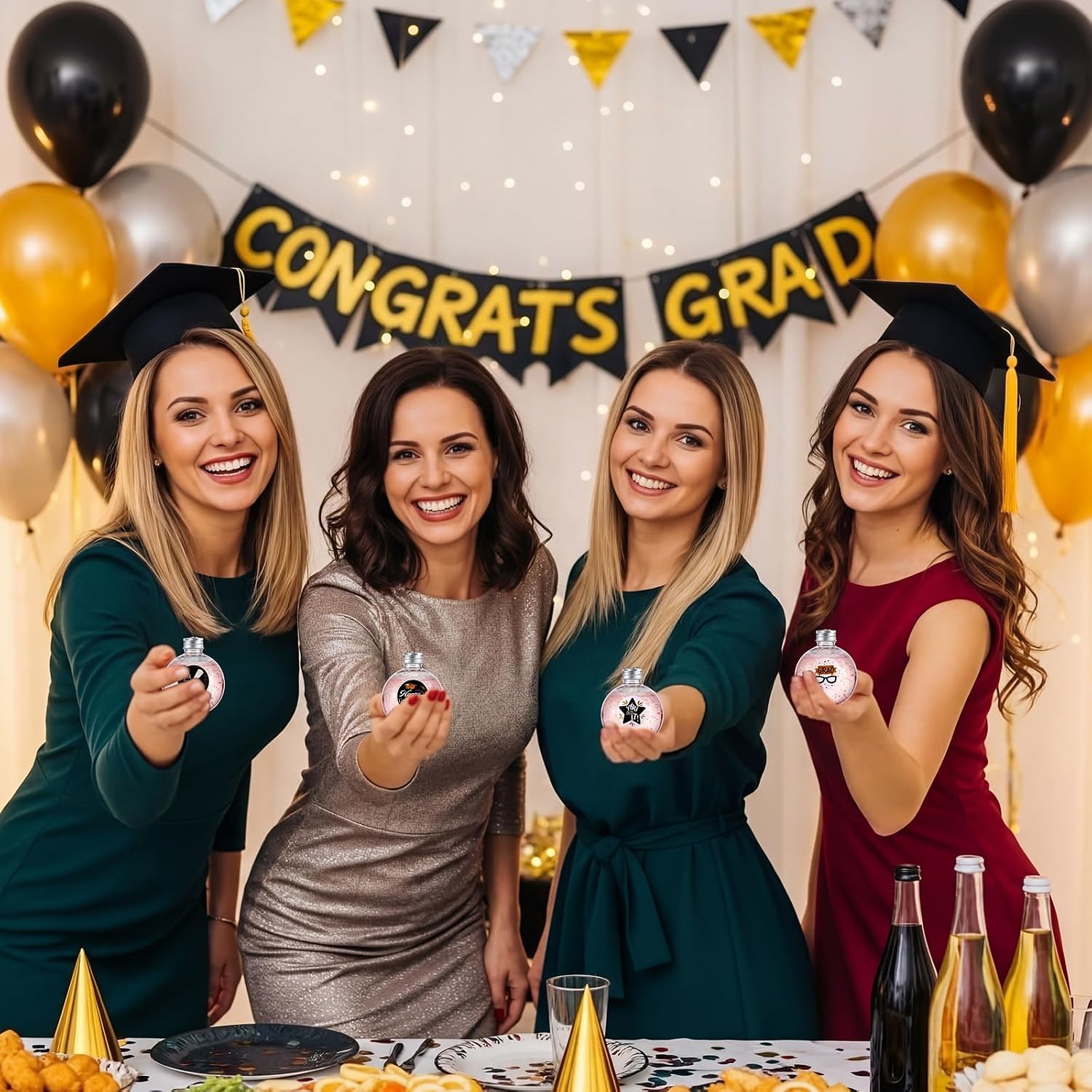 LemonRoad 40 Set 20 Set Graduation Balls Refillable Drink Ball with Graduation Themed Stickers and Straws Spherical Plastic Potion Bottle Plastic Fillable Ornament Balls for Class of 2026 Party