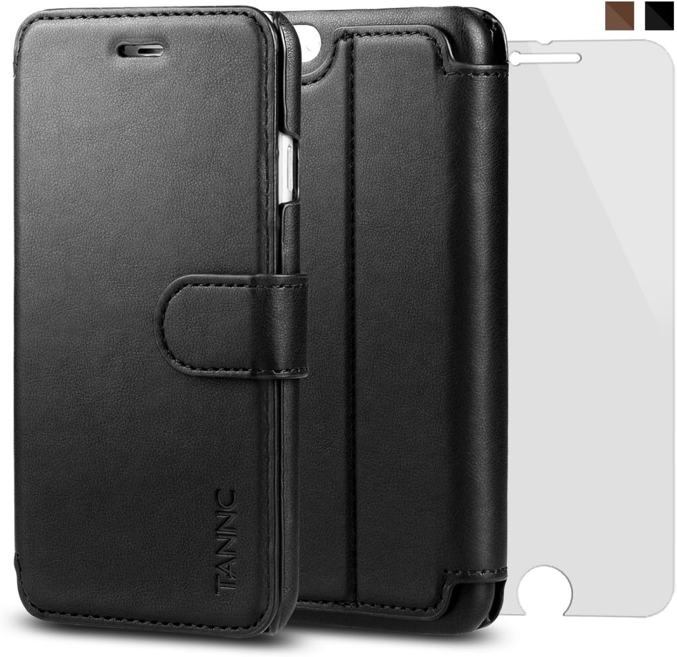 iPhone 6 Case, iPhone 6S Case, TANNC [Screen Protector Included] Flip Leather Wallet Case[Layered Dandy][Card Slot] - for iPhone 6 and iPhone 6S - Black