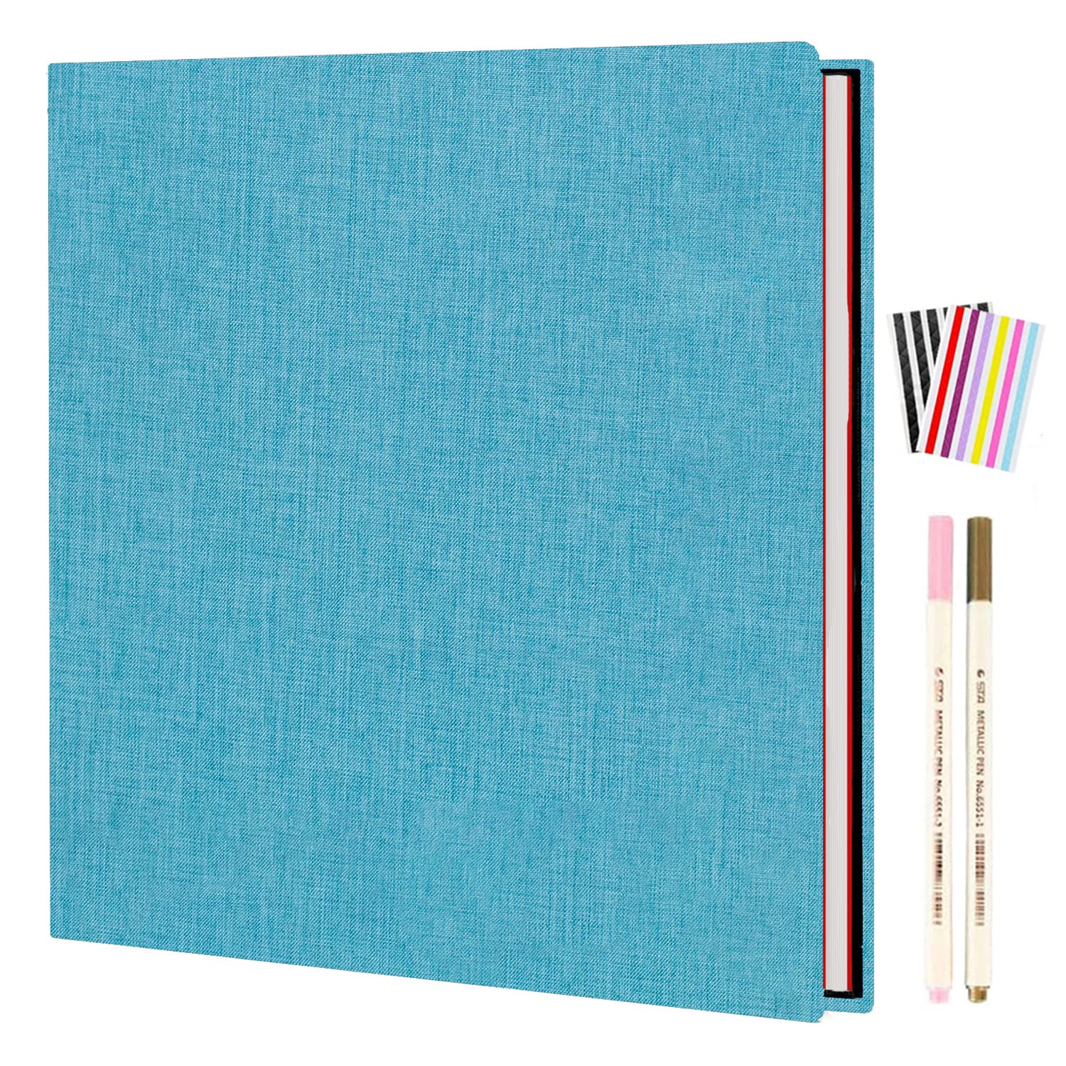 AIORSelf Adhesive Photo Album Scrapbook, Linen Hardcover Travel Scrap Books 20 Sheets / 40 Pages, DIY Anniversary Memory Book for Baby Wedding Family, Sky blue (28x27cm)