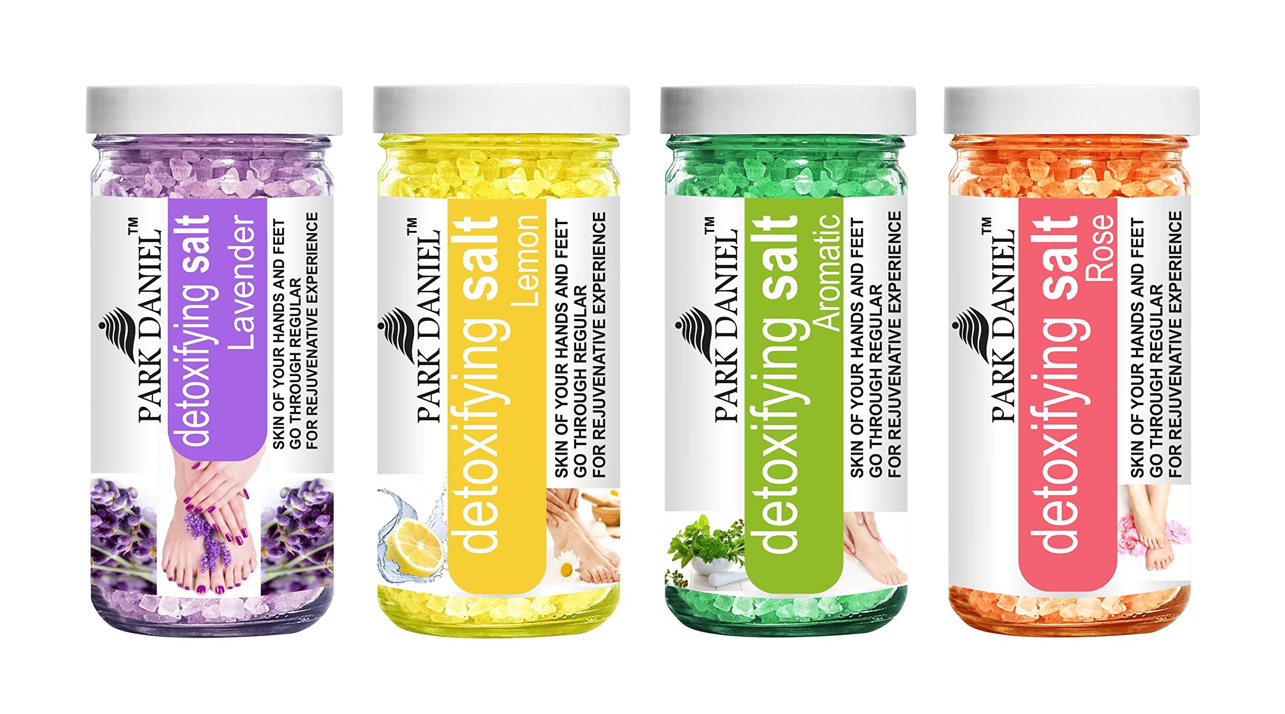 Park Daniel Premium Lavender, Lemon, Aromatic & Rose Bath Salt - For Refreshing, Radiant, Soothening & Whitening Skin- Pedicure & Manicure Salt Combo Pack of 4 Jars of 200 gms(800 gms), Multicolour-image-10