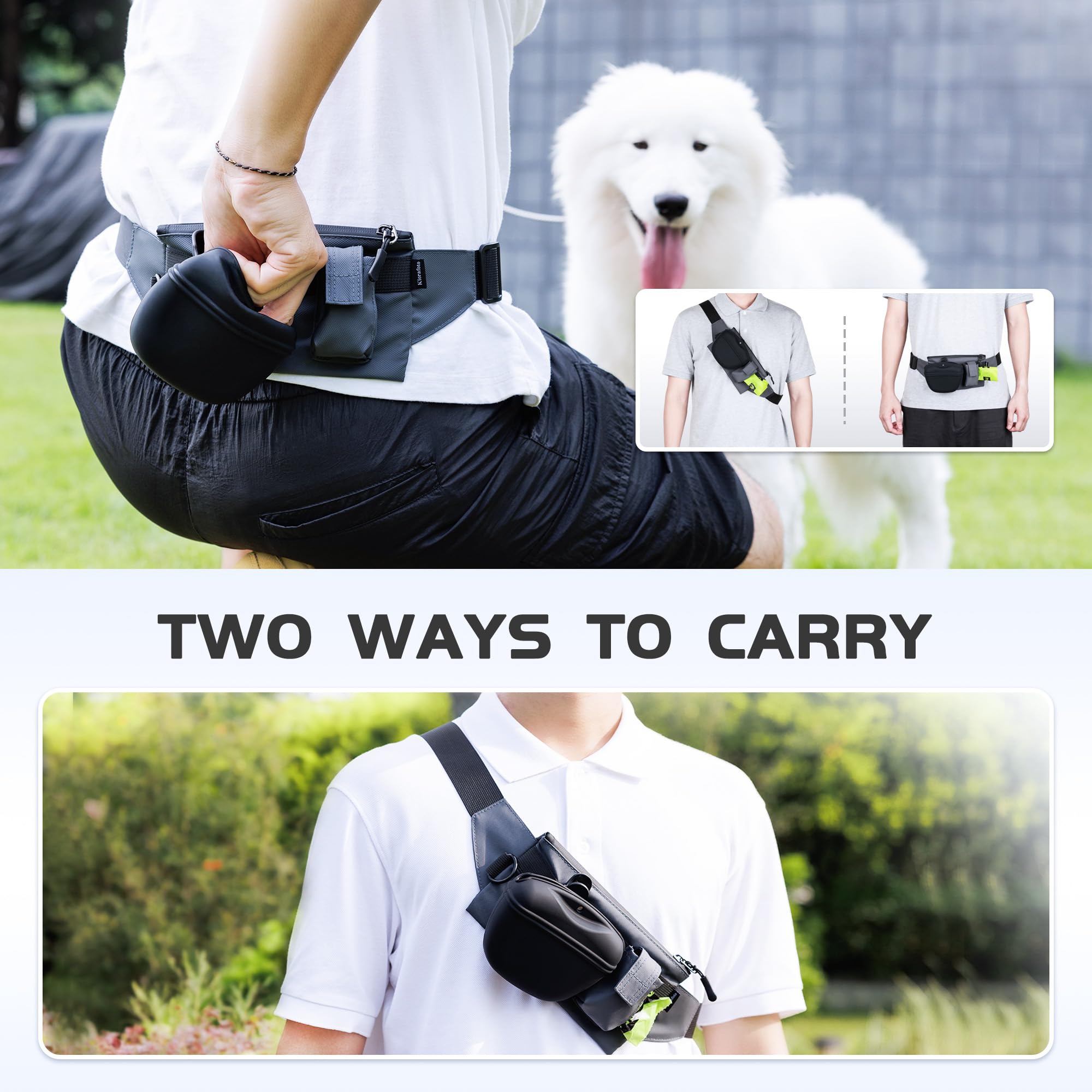 Marsupio impermeabile per cani, in silicone, con clip rimovibile in silicone, con cintura regolabile in vita e chiusura magnetica, per addestramento cani