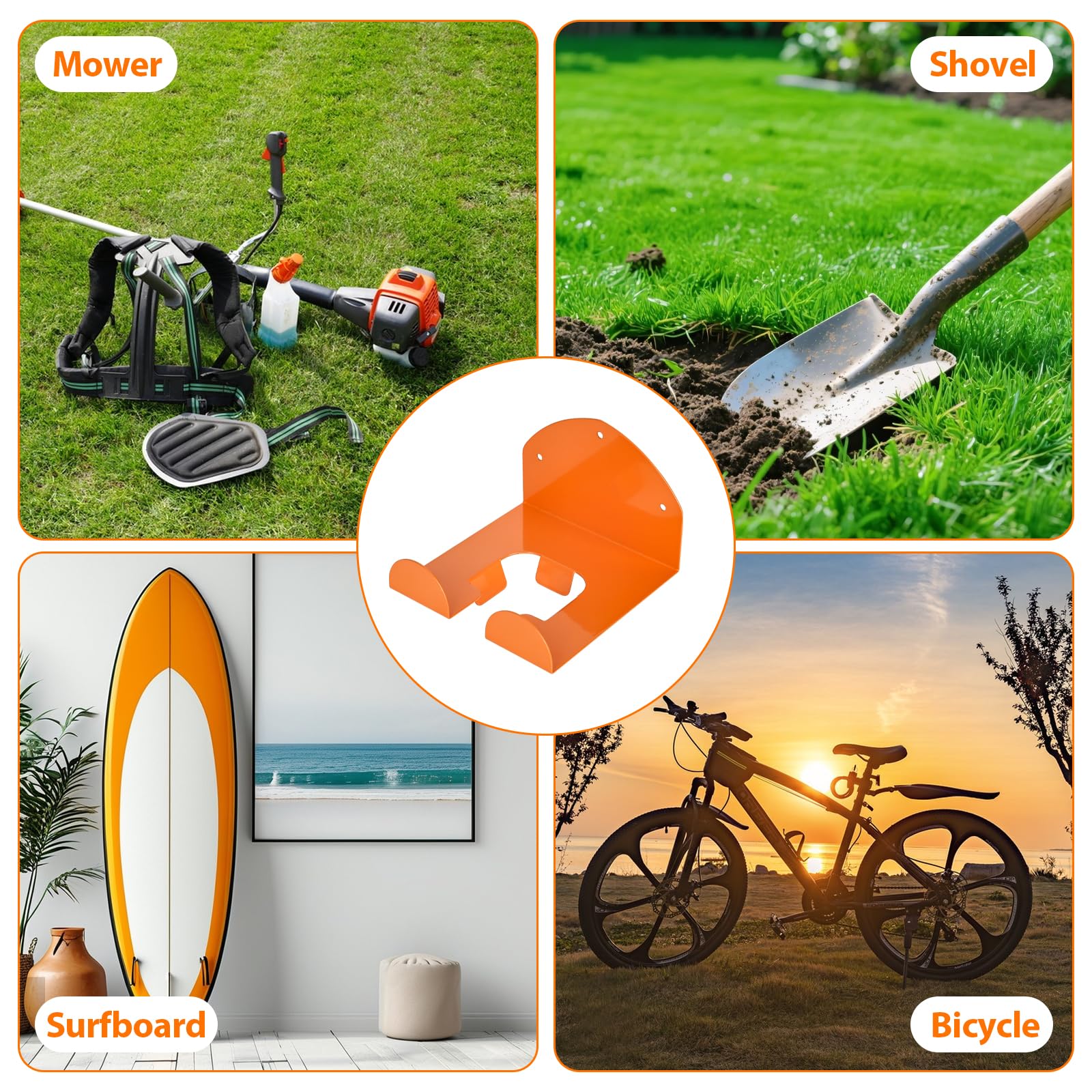 2 pièces Support pour débroussailleuse, Support mural en acier pour débroussailleuse, Support pour outils de jardinage électriques, Organisateur de garage, Orange