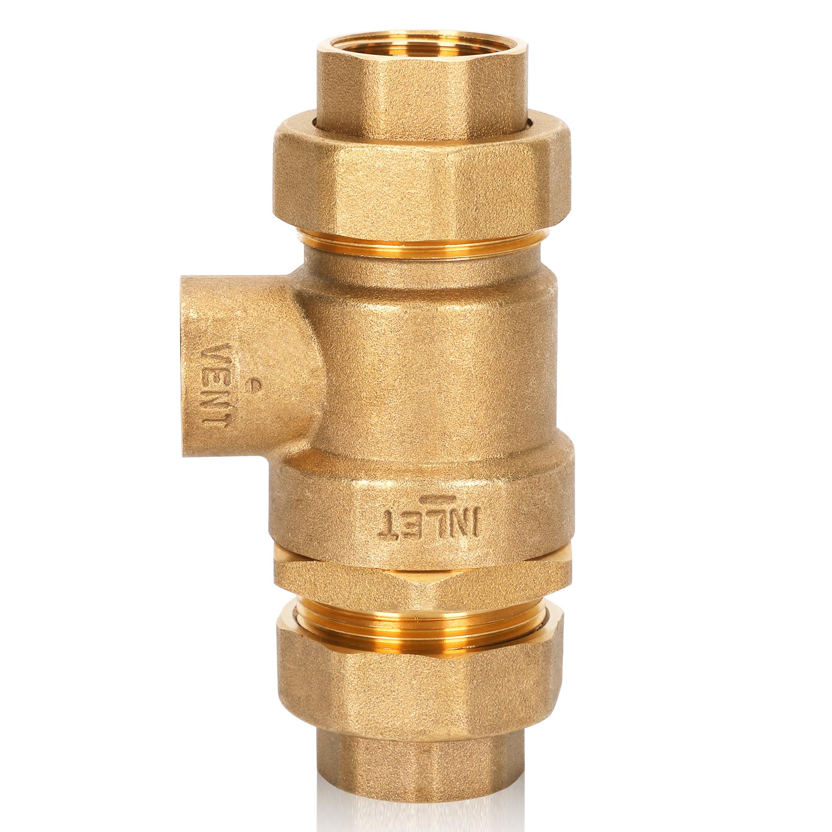 Clapet anti-retour M2 1,9 cm double clapet anti-retour avec aération atmosphérique intermédiaire, NPT femelle, laiton sans plomb, 25 psi-175 psi, acier inoxydable
