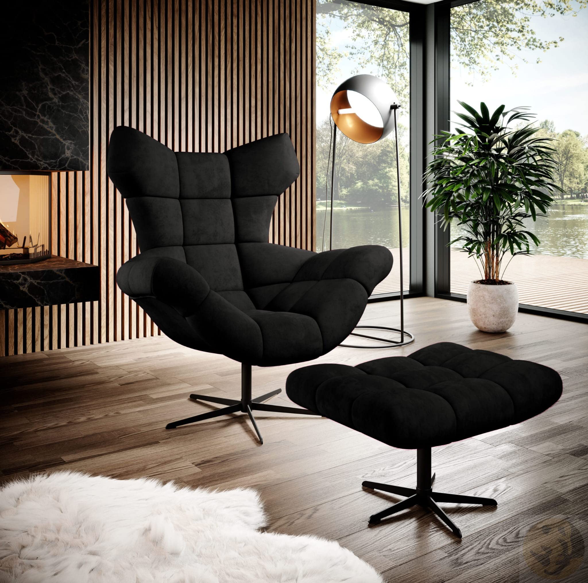 DomiMeble Drehsessel Wohnzimmer Sessel Sensi Ohrensessel XXL Egg Chair - solide und bequem großer Stuhl - Beständigkeit gegen Schmutz und Beschädigung - 360 Grad drehbar