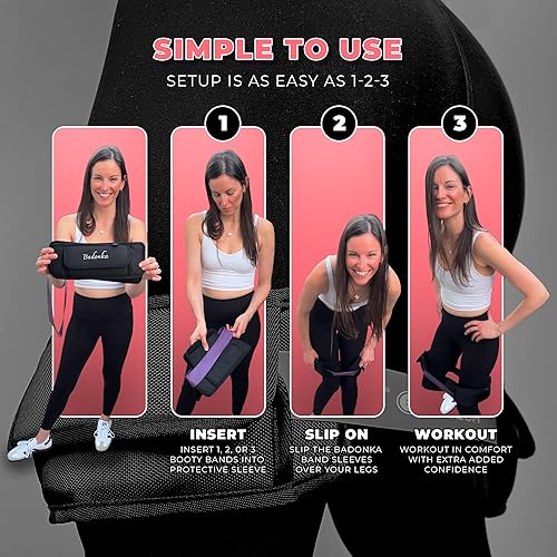 Miniatura 10 de BADONKA - Mangas protectoras para bandas de glúteos, incluye 3 bucles de resistencia opcionales de tela o látex, 3 niveles de resistencia, bandas de