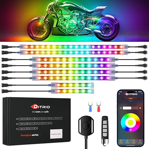 DITRIO Kit de 8 tiras de luces LED Underglow con control de aplicación, zona dual, señal de giro de freno, efectos Pixelglow impermeables de 12 V