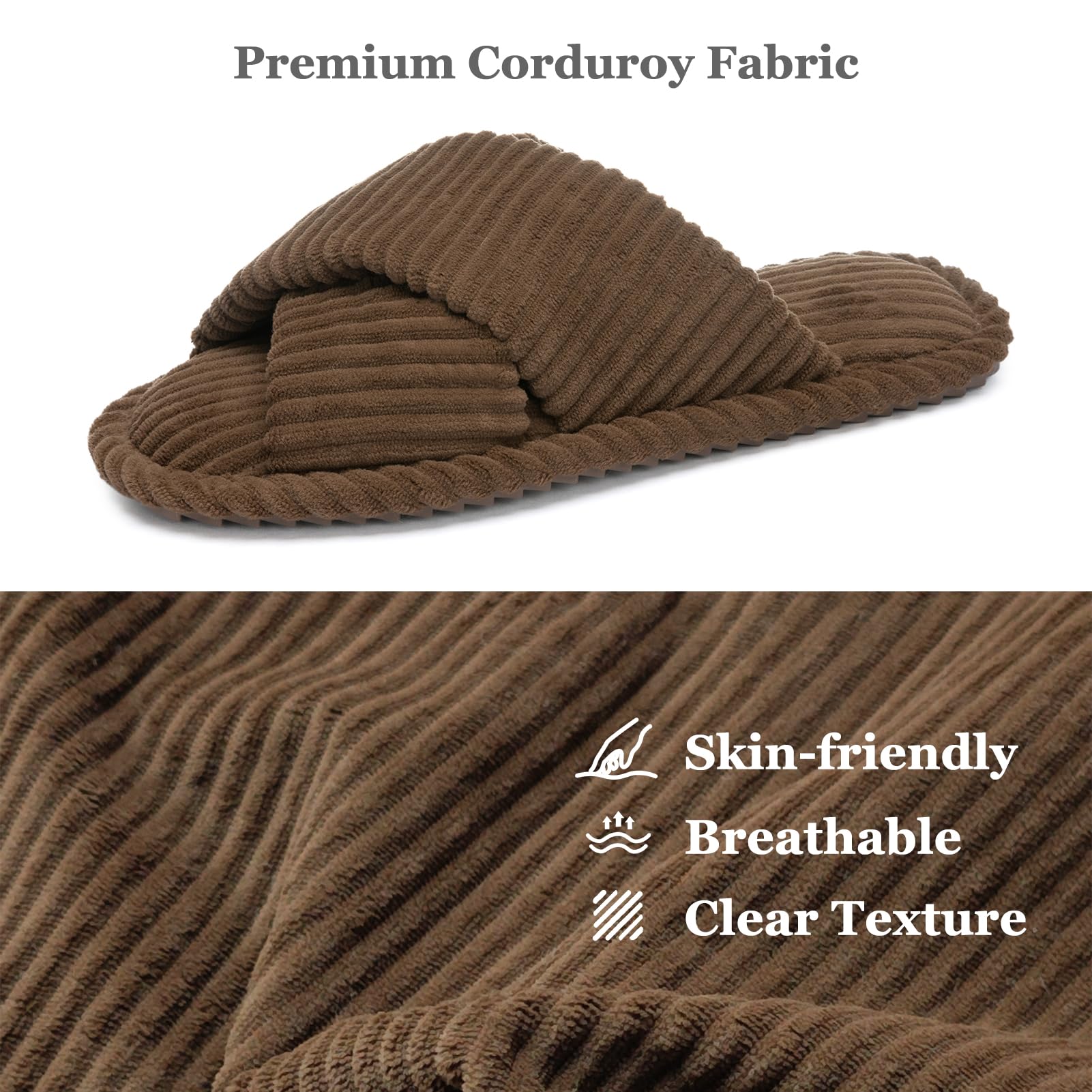 GOEWY Pantofole Donna con Memory Foam, Ciabatte in Velluto a Coste per Casa, Punta Aperta e Fiocco Incrociato, Suola Antiscivolo. Regalo Comodo e Alla Moda per Lei