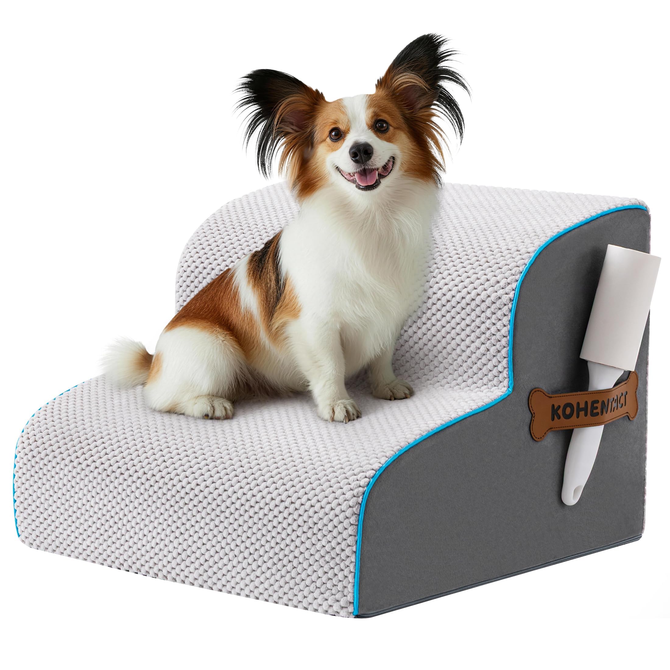 Escalera para Perros y Rampa para Cama Alta y Sofá, 33-61 cm Escaleras Desmontables para Perros Pequeños y Medianos, Espuma 40D Robusta, Antideslizante, Funda Lavable con Rodillo Quita Pelusas, Gris