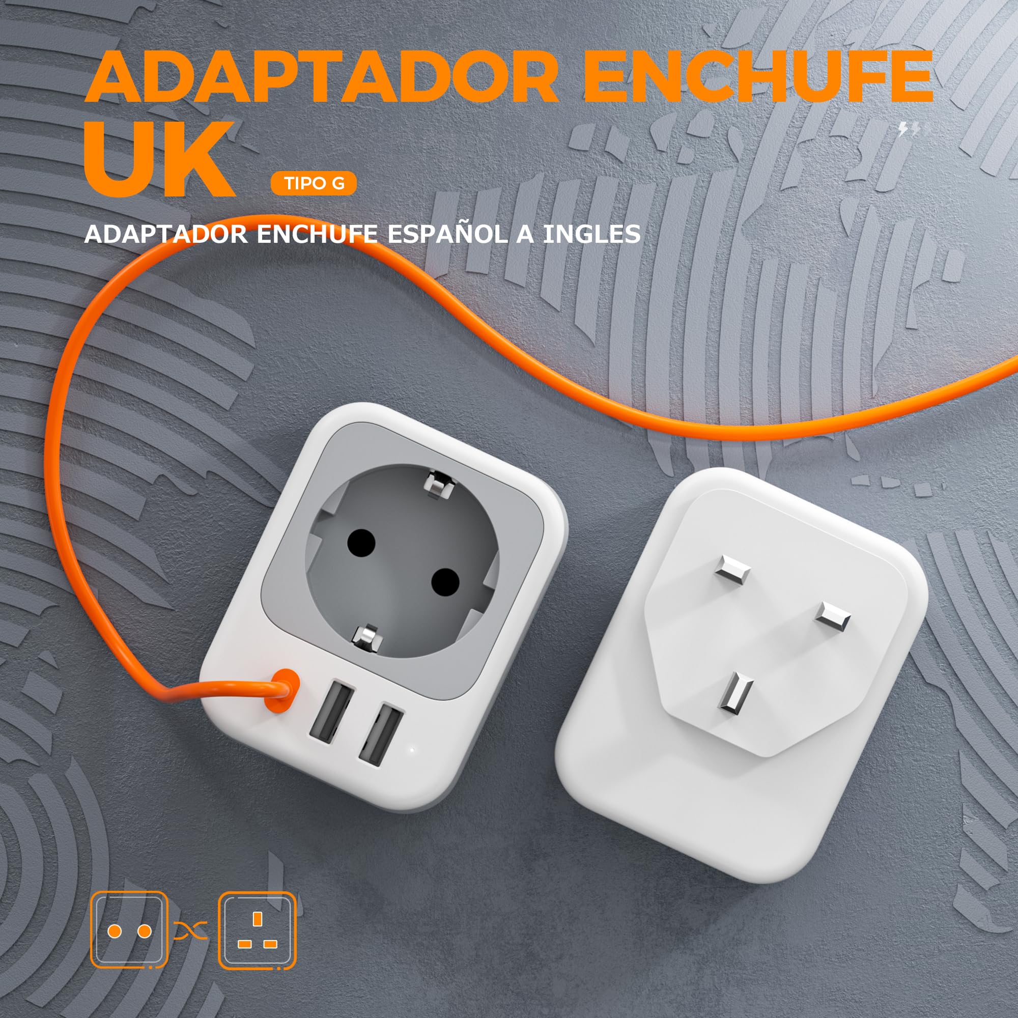 TESSAN Paquete de 2 Adaptador Enchufe UK, 4 en 1 Enchufe Tipo G con USB C y 2 USB A, Adaptador Ingles a Español 3250 W, Adapter Irlanda, EU to UK Plug Adapter para Irlanda Escocia