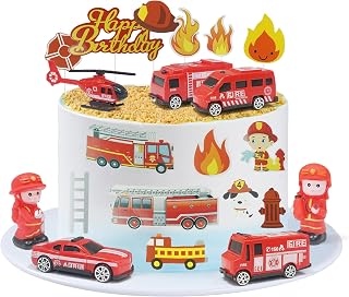 21Pcs Fire Truck Cake Topper Fireman Engine Birthday Cake Decorations for Fire Parties and Children's Birthday Party Cake Decorations Fire truck Birthday Decorations