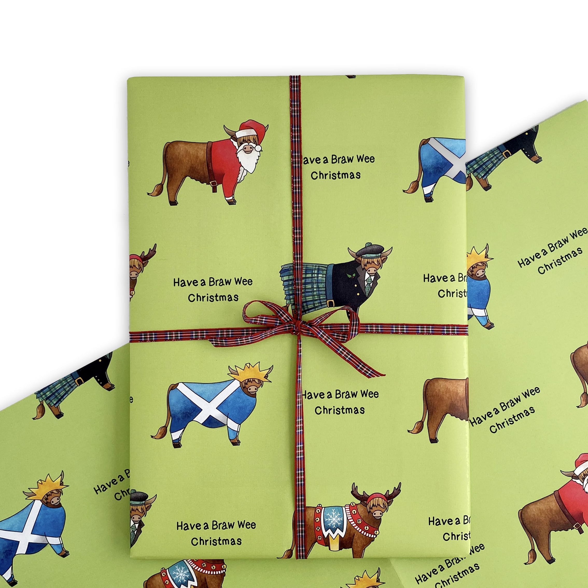 Scottish Christmas Gift Wrap. Pack of 5 Highland Cow Christmas Wrapping Paper. Highland Cow Scotland Christmas Gift Wrapping Paper. Christmas Wrap Pack/Highland Coo Holiday Gift Wrap