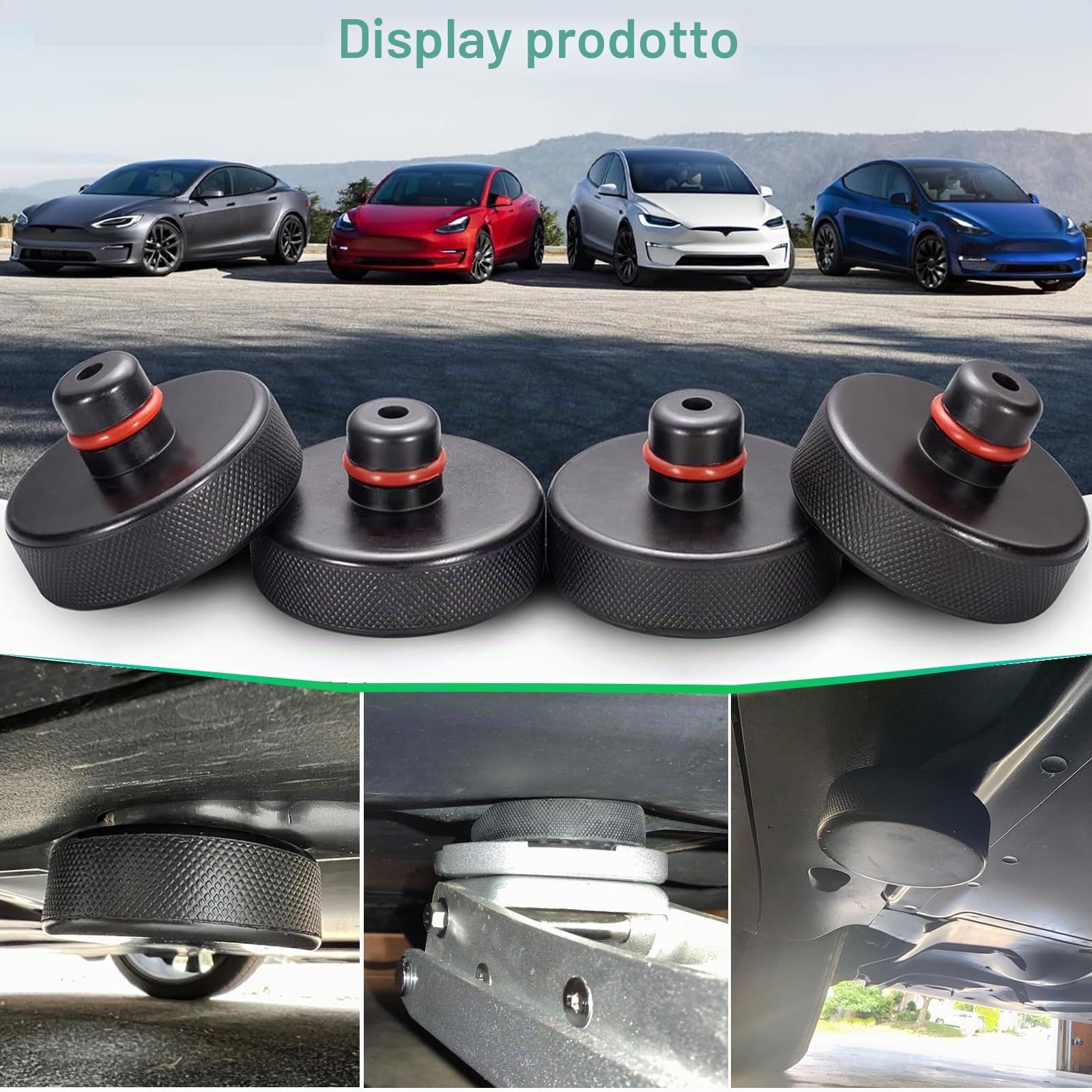 [4 Pezzi] GAFAT Cric Gomma per Tesla Model Y Juniper Standard Model 3 Highland S X 2016-2026, Jack da Pavimento Pad, Cric Martinetti Accessori, Adattatore Stabilizzatore, con Vano Portaoggetti (Rosso)