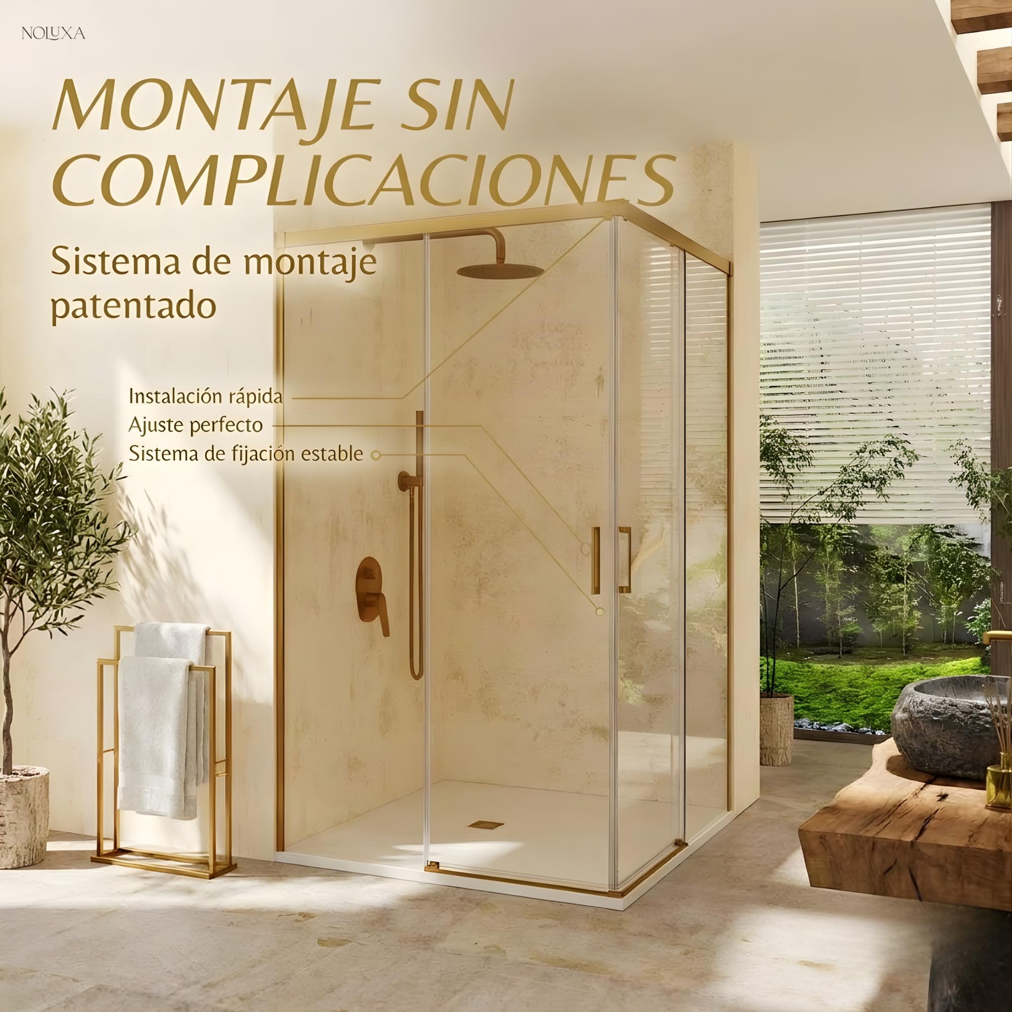 IMEX - Mampara Ducha Dorada Dos Puertas 2 Fijas + 2 Correderas 70x110cm | Mampara de Cristal Reversible, Perfilería con Ancho Adaptable y 195cm de Altura | Vidrio con Grosor 6mm y Cierre Magnético
