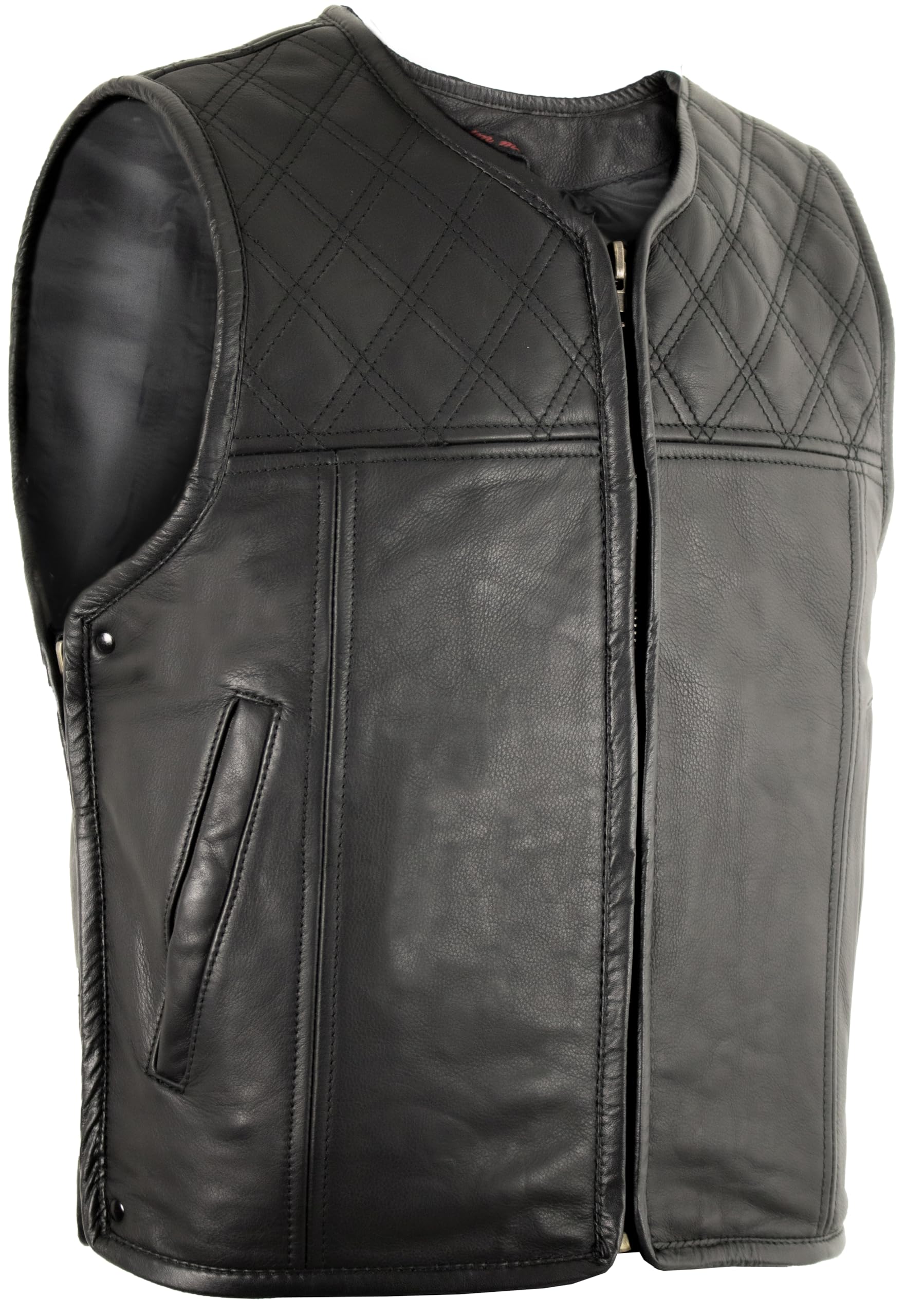 Biker Kutte/Lederweste mit gestepptem Muster in Diamond-Optik