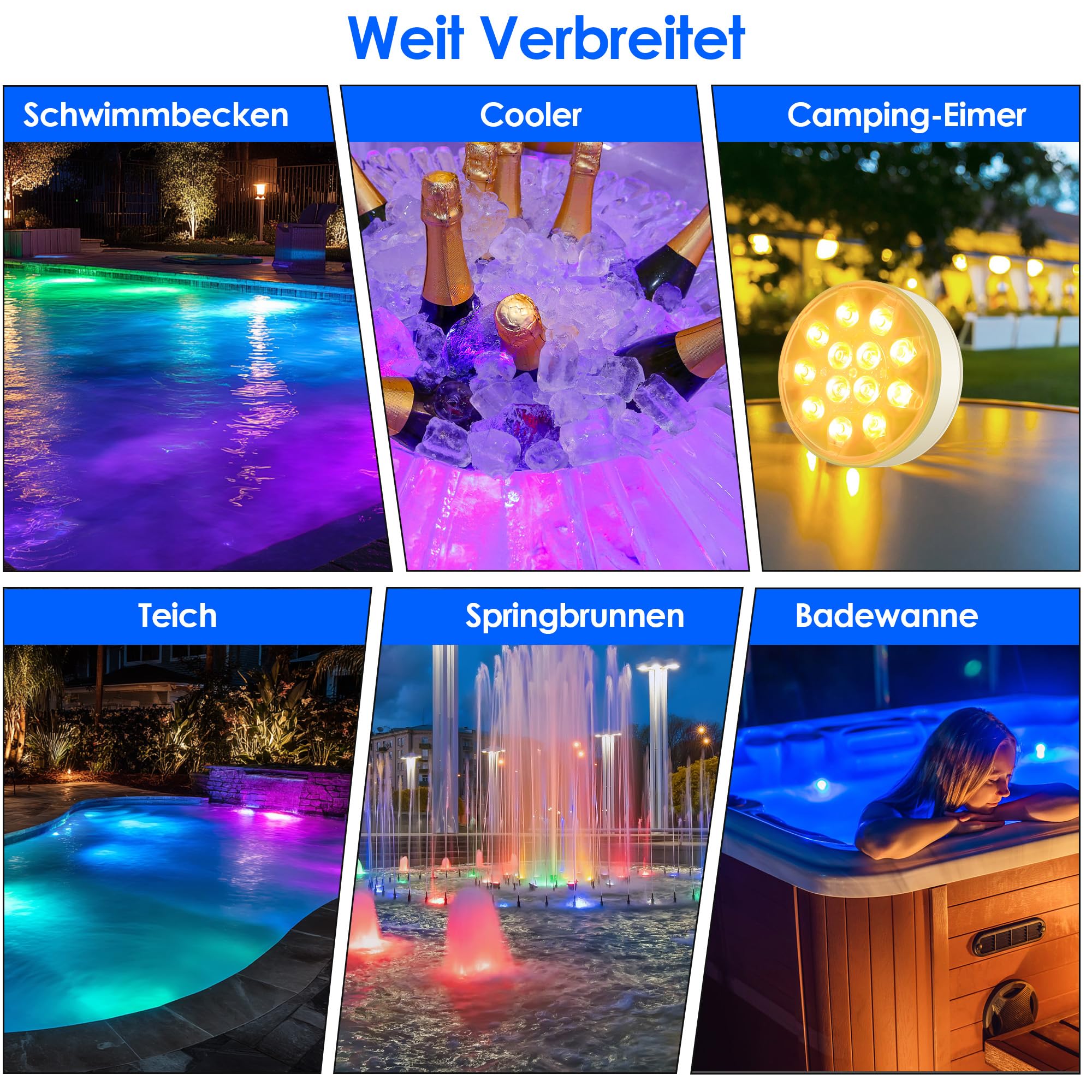 2 Stück LED Poolbeleuchtung Unterwasser Wiederaufladbare, Unterwasser Licht mit Fernbedienung, IP68 Wasserdichte Teichbeleuchtung, Für Pool, Springbrunnen, Teiche, Aquarien, Hochzeiten, 16 Farben