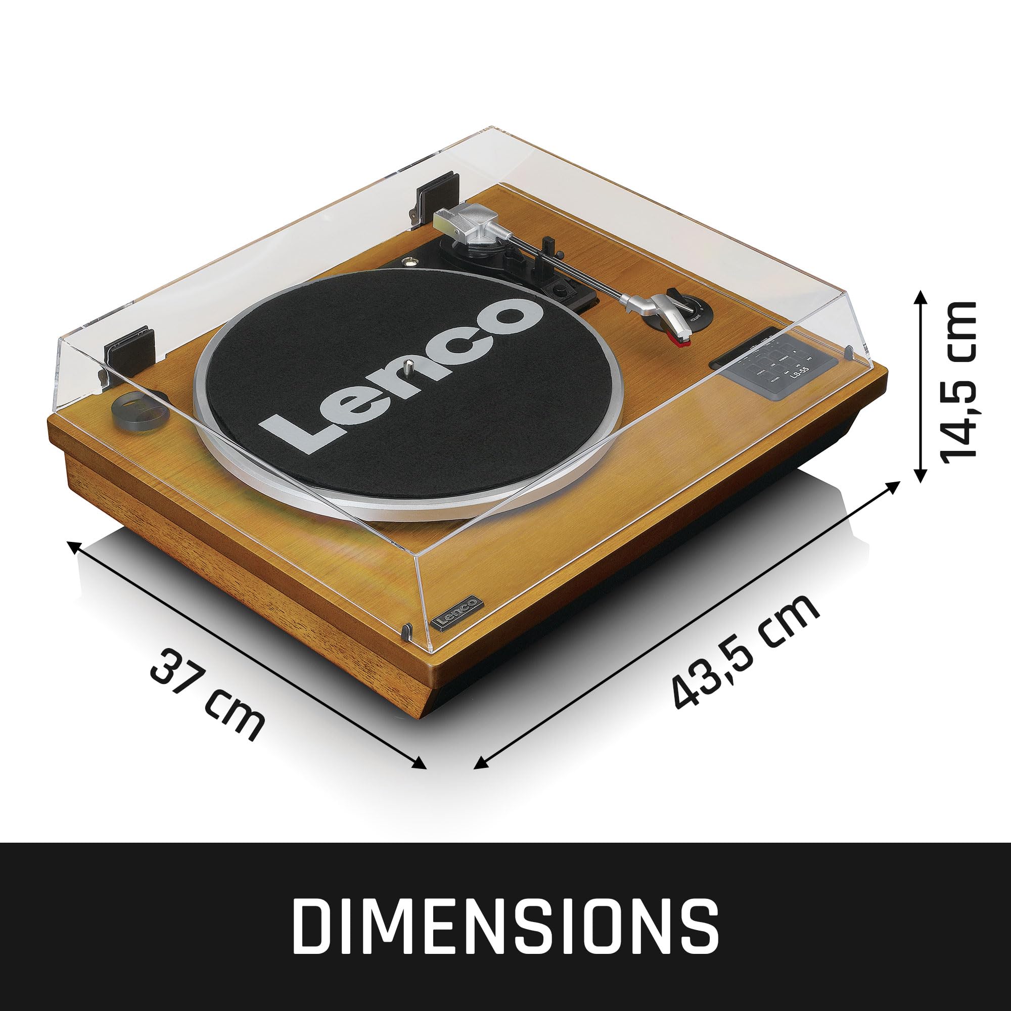Lenco LS-55 Platine Vinyle, Tourne Disque Vinyle, Bluetooth - avec haut-parleurs intégrés - Encodage direct MP3 sur support de stockage - 2 x 5 Watt RMS - Entrée USB - AUX - Marron