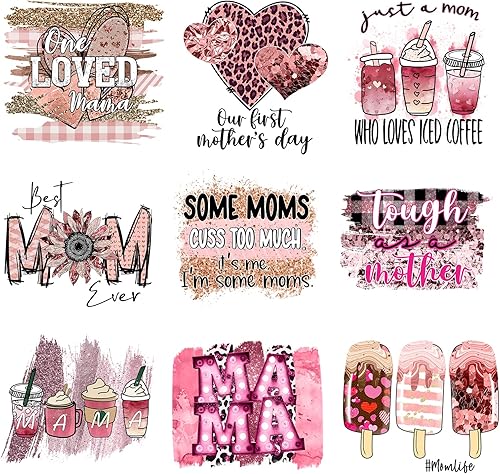 9 calcomanías para planchar para el día de la madre, para ropa, mamá, mamá, parches para planchar de transferencia de calor, calcomanías para