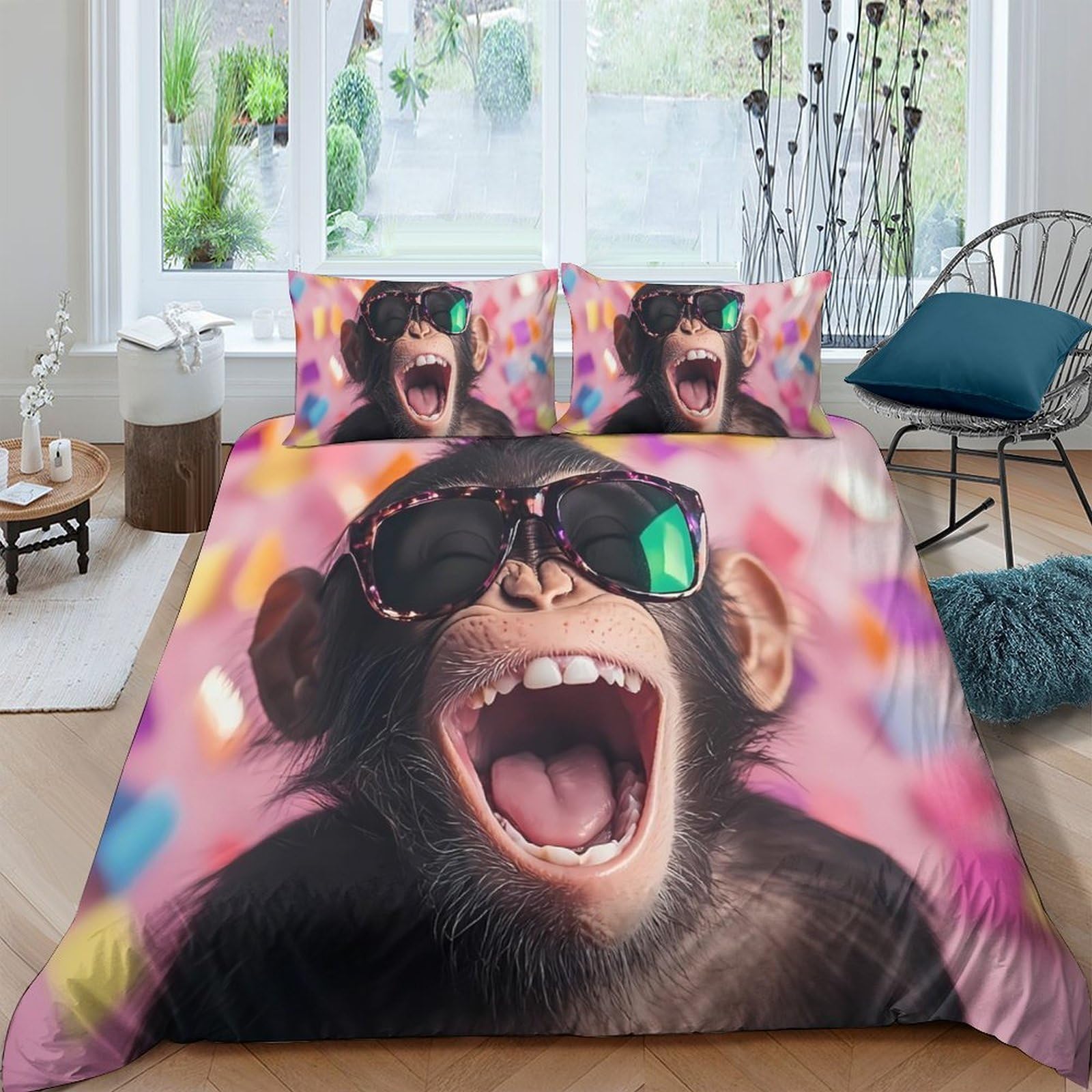 Ctjqhvkz Style-2 3D Printed Funky Chimp Fitted Sheet Microfiber Colourful Sunglasses Bed Cover For Bedroom Dorm Mattress Protection Decor Single（135X200cm）