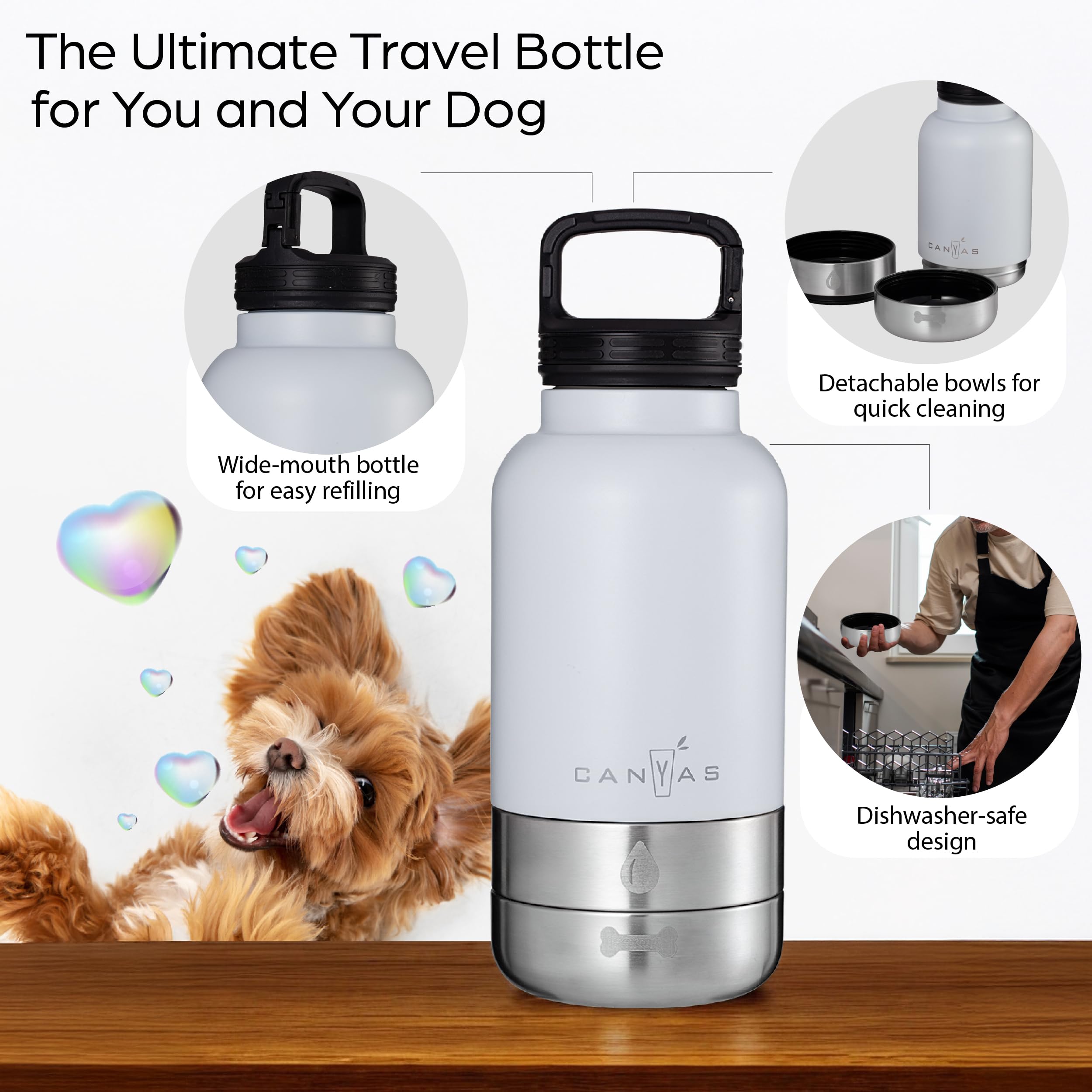 Insulated 32oz Stainless Steel Dog Water Bottle with Food & Water Bowls, Leak-Proof Pet Travel Dispenser for Dogs, Portable for Hiking, Walking, Outdoor - image 4