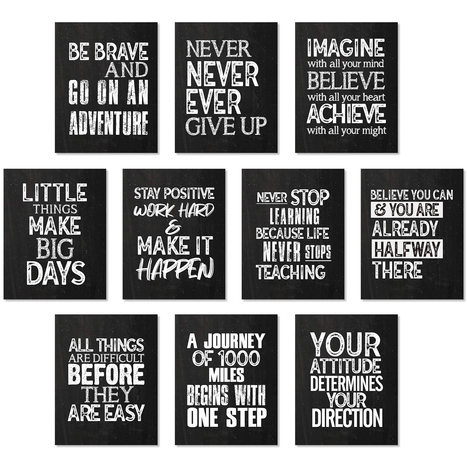 10 Pieces Inspirational Wall Poster Positive Quote Posters Wall Decor Affirmation Art Posters with 80 Glue Point Dots for Classroom Living Room Office Walls Decorations (Black White,8 x 10 Inch)