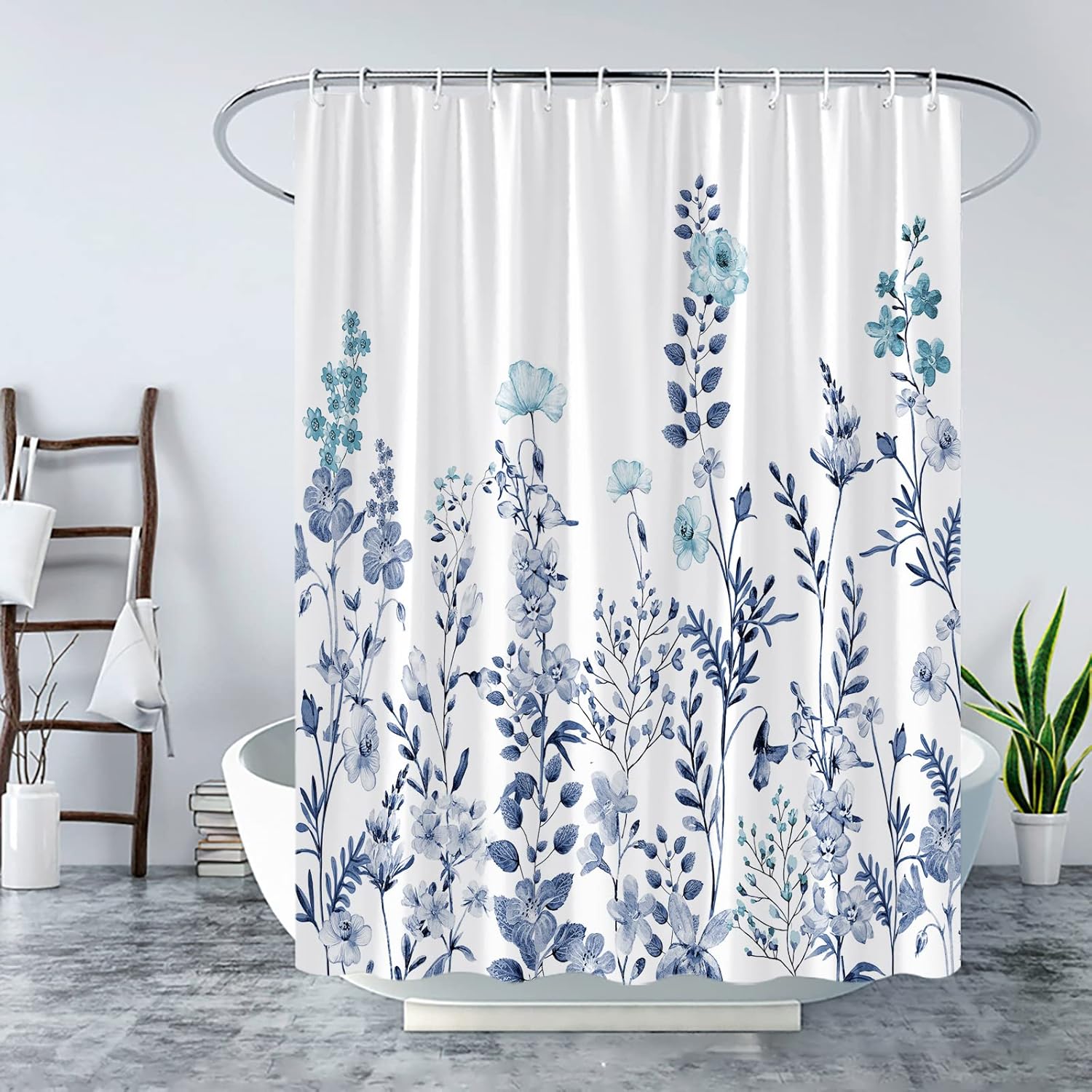 Blue Floral Shower Curtain Flower Leaves Plant Watercolor Wildflower Herbs Nature