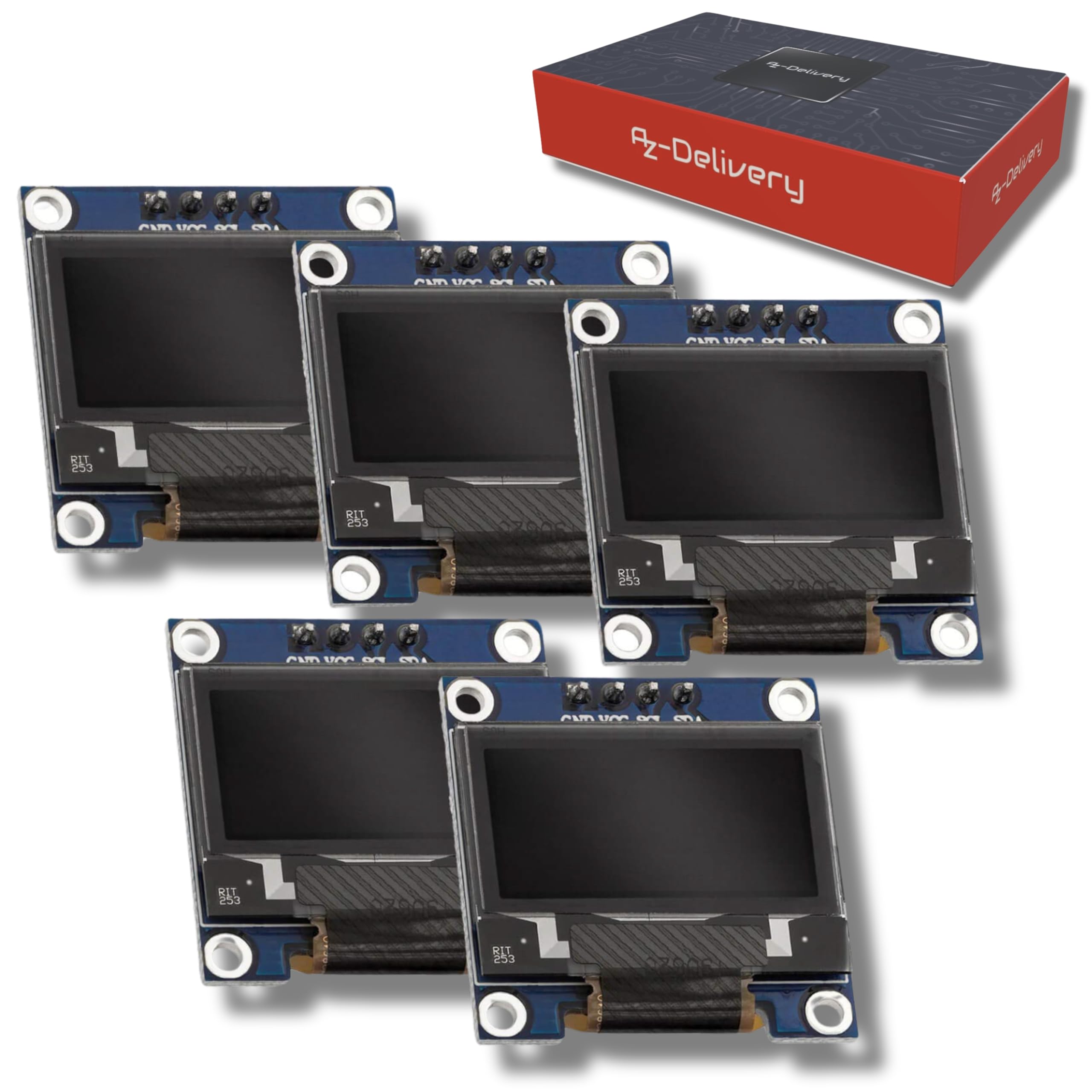 AZDelivery 5 x 0,96 Zoll OLED Display I2C SSD1306 Chip 128 x 64 Pixel I2C Bildschirm Anzeigemodul mit weißen Zeichen kompatibel mit Arduino und Raspberry Pi inklusive E-Book!