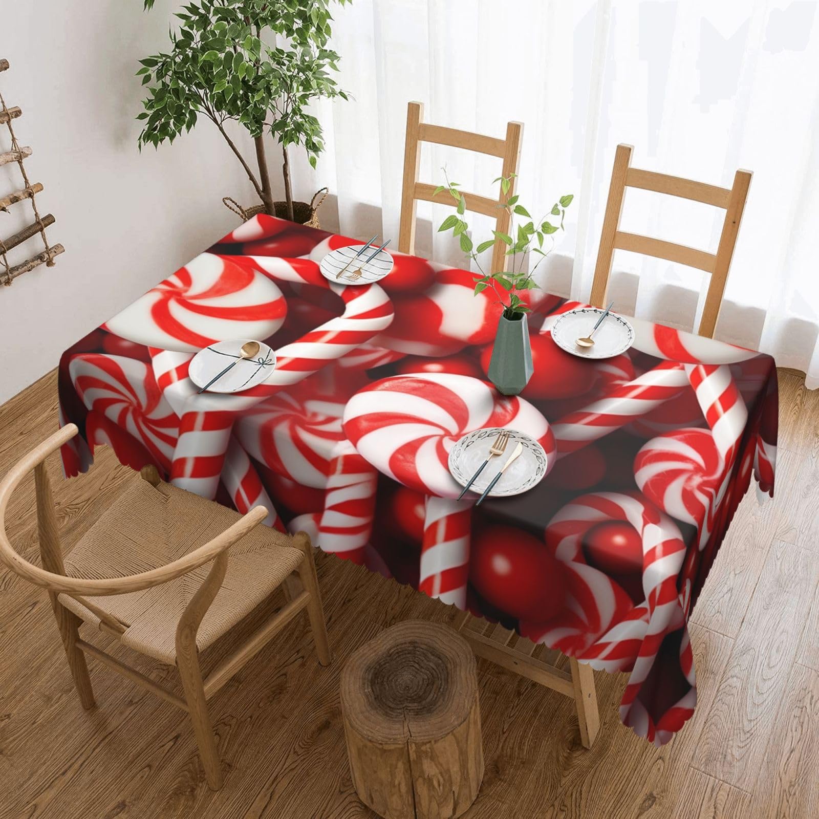 FodPand Candy Canes Tablecloths for Rectangle Tables 54 x 72 Inch - Reusable Washable Dining Table Clothes - Stain and Wrinkle Resistant Decorative Fabric Table Cover for Wedding Party