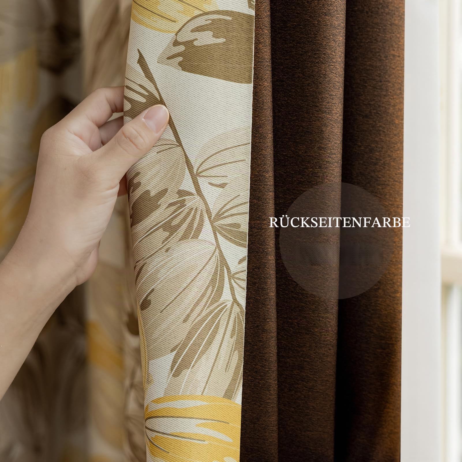 SUOUO Verdunkelungsvorhänge für Schlafzimmer, Gemustert, Blumenmuster, 225 x 140 cm, 2er-Set, Raumverdunkelung, Fenstervorhänge für Wohnzimmer, Gelb/Braun