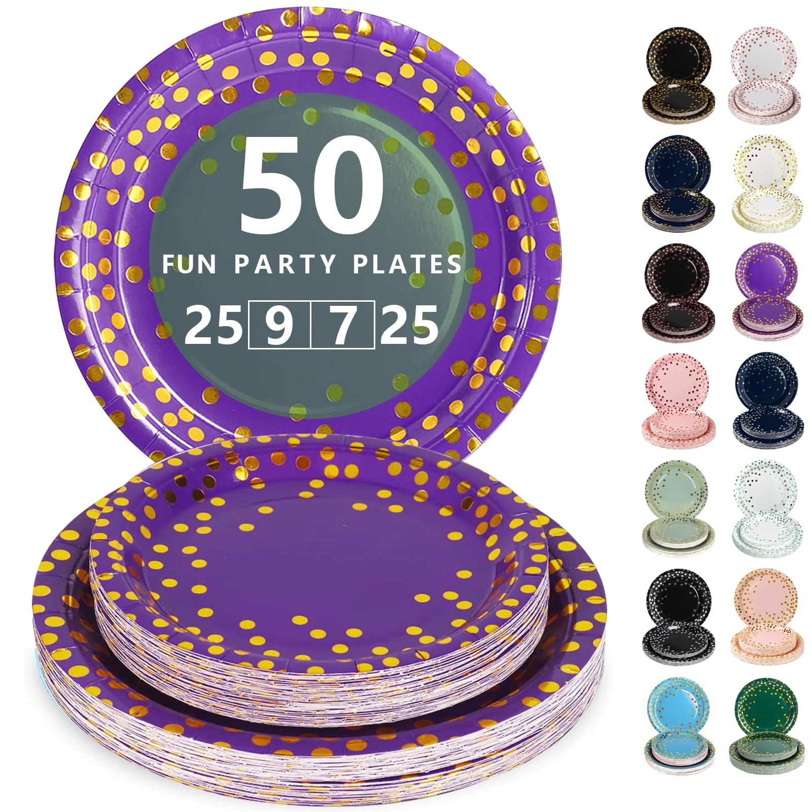 Nkaiso Disposable Paper Plates 50 Pack, Purple Gold Party Plates Dinner Set - 25x9inch & 25x7inch Plate Elegant Disposable Tableware for Birthday, Wedding, Christmas Party Supplies — image 1