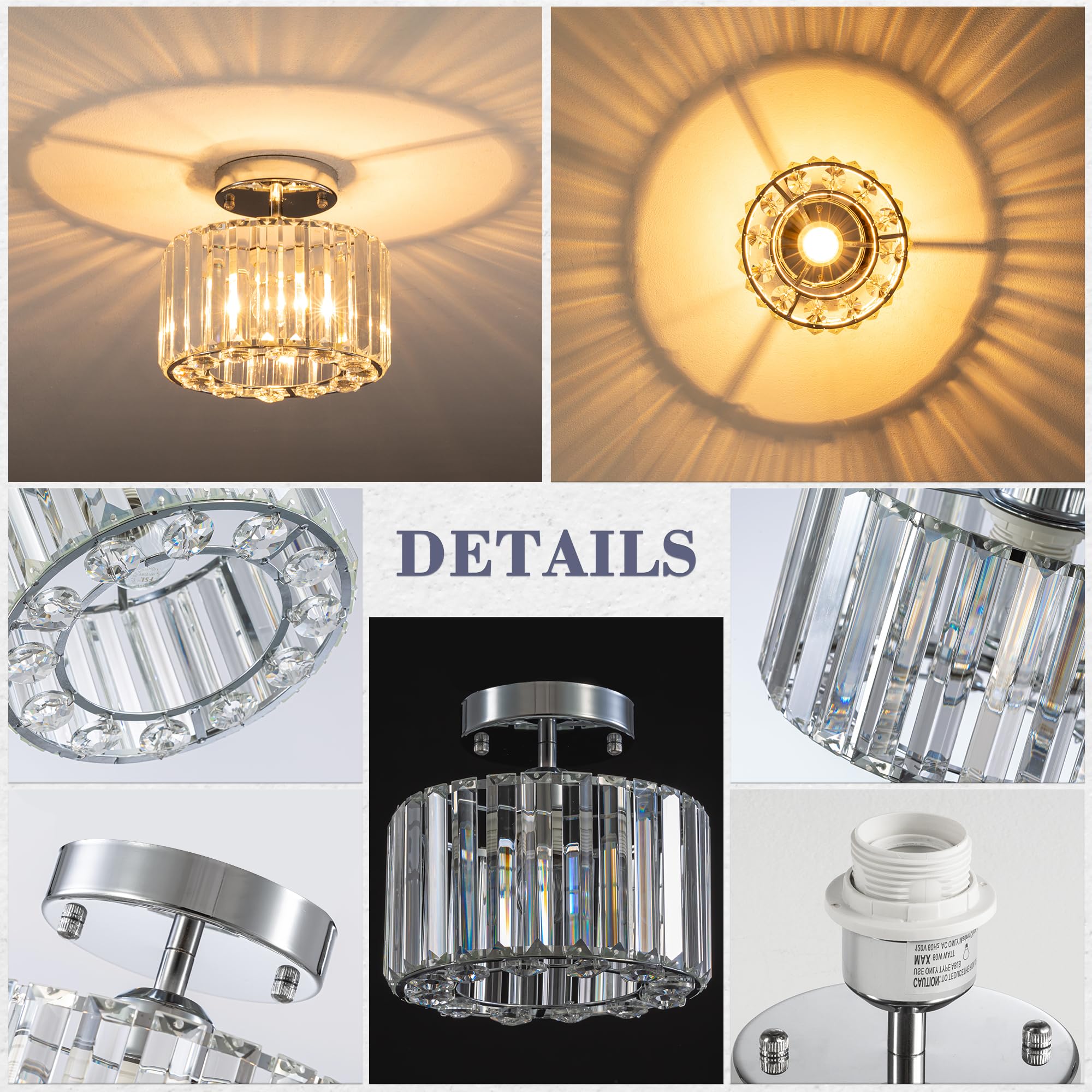 SYTPPLAN Modern Crystal Ceiling Light, Semi Flush Mount Ceiling Light ...