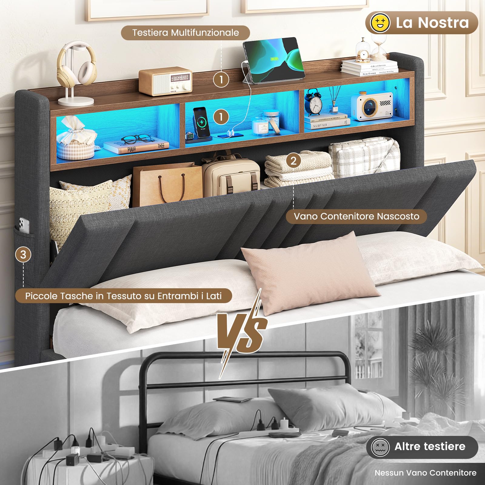 AOGLLATI Letto Matrimoniale 140x190 con Sollevamento Idraulico Grigio Scuro