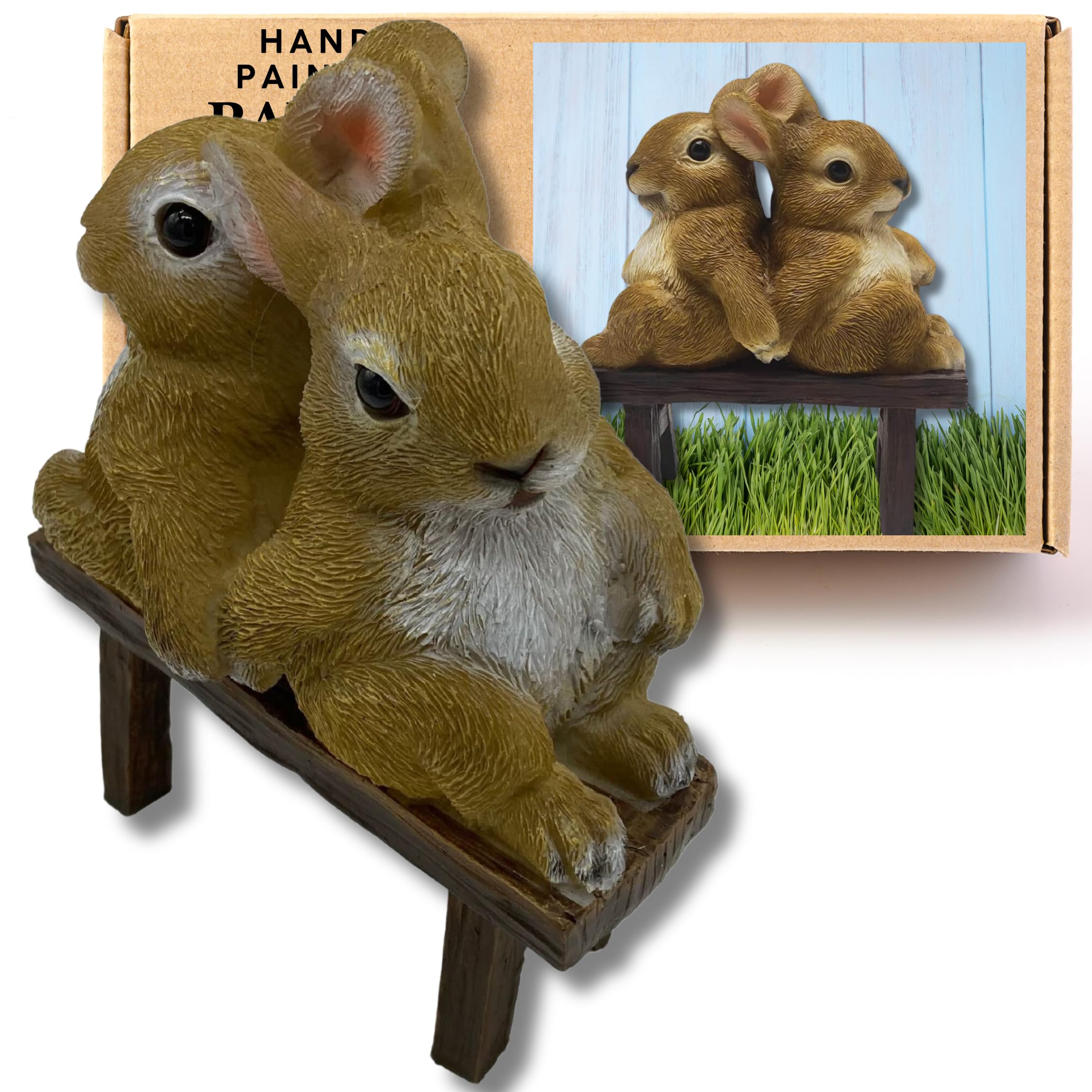 G&H Decor Brown – 17Cm Cute Rabbits On Bench Garden Statue – Bunnies Lawn Ornament Figurine With Intricate Detail – Frost Resistant Rabbit Sculpture Suitable For Indoor Outdoor – Bunny Patio Gift