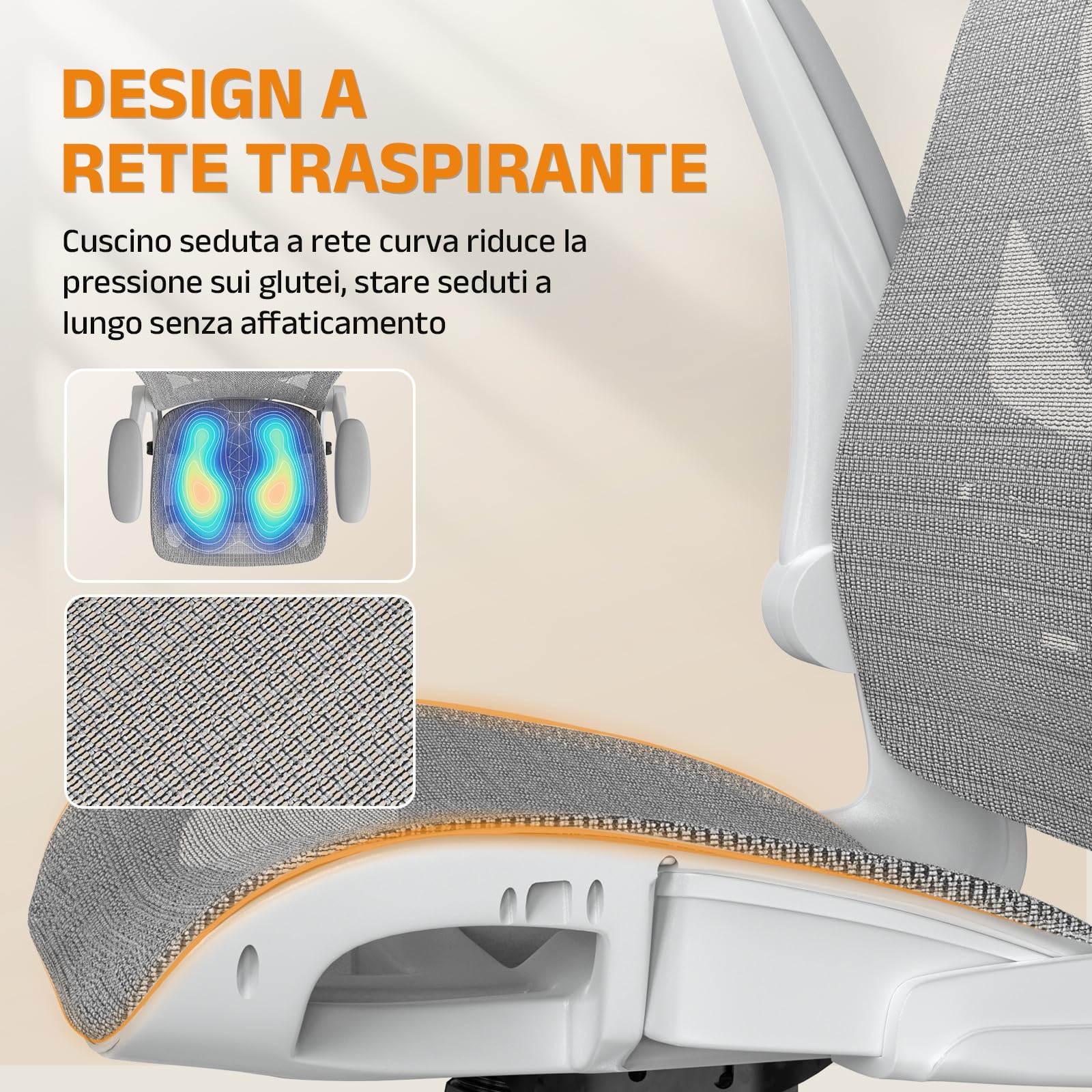 naspaluro Sedia da Ufficio Ergonomica, Supporto Lombare Regolabile, Grigio | sedia da scrivania Cuscino testa regolabile 3D, Inclinazione 90-130°, Sedia da Computer Girevole Confort per Casa e Ufficio
