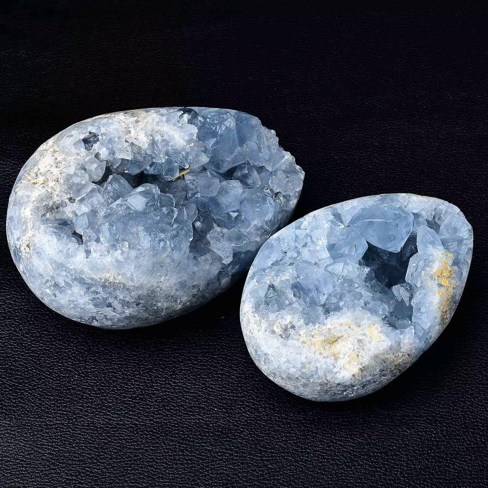 FZBHRO Natural Blue Celestite Geode Egg Healing Crystal Stone Collection Mineral Specimen with Stand Home Office Decor 6.6-7.7 Pounds