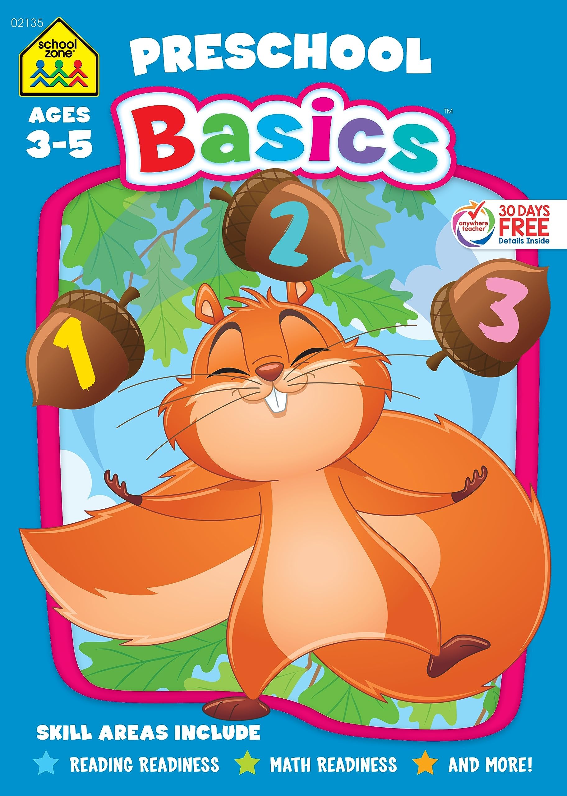School Zone Preschool Basics Workbook: 32 Pages, Preschool, Kindergarten, School Readiness, Opposites, Beginning Sounds, Counting, Ages 3 to 5