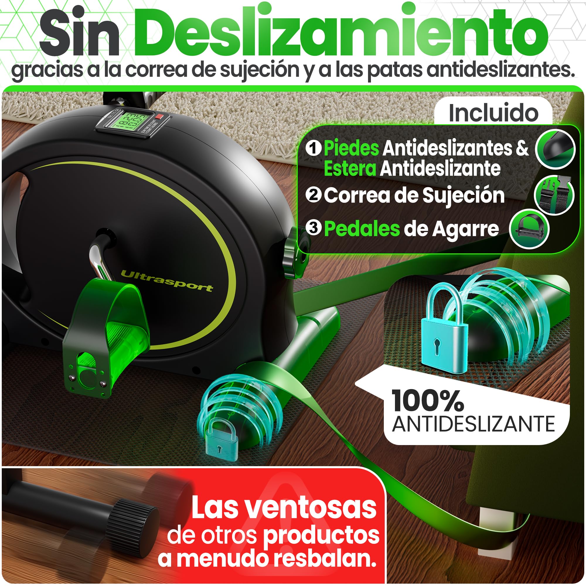 Ultrasport Pedales Estaticos para Personas Mayores y Ancianos con Alfombrilla y Correa I Pedaleador Sentado para Ejercicio en Casa, Mini Bicicleta Estatica de Piernas y Brazos