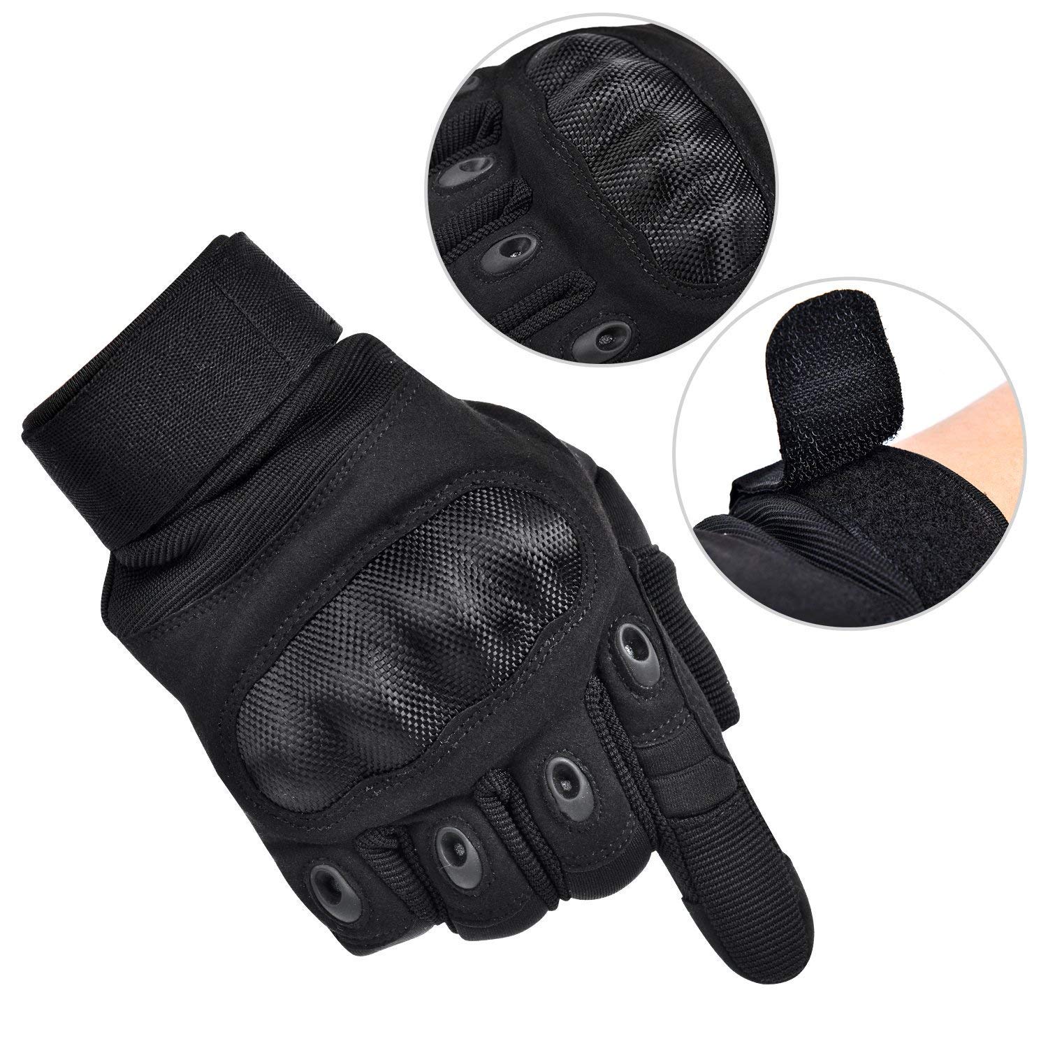 Guanti Tattici, Esercito Militare Nocche in Gomma Dura Outdoor Full Finger Guanti Touch Screen per Uomo Ciclismo Moto Escursionismo Campeggio Caccia Airsoft Paintball, Nero, X-Large