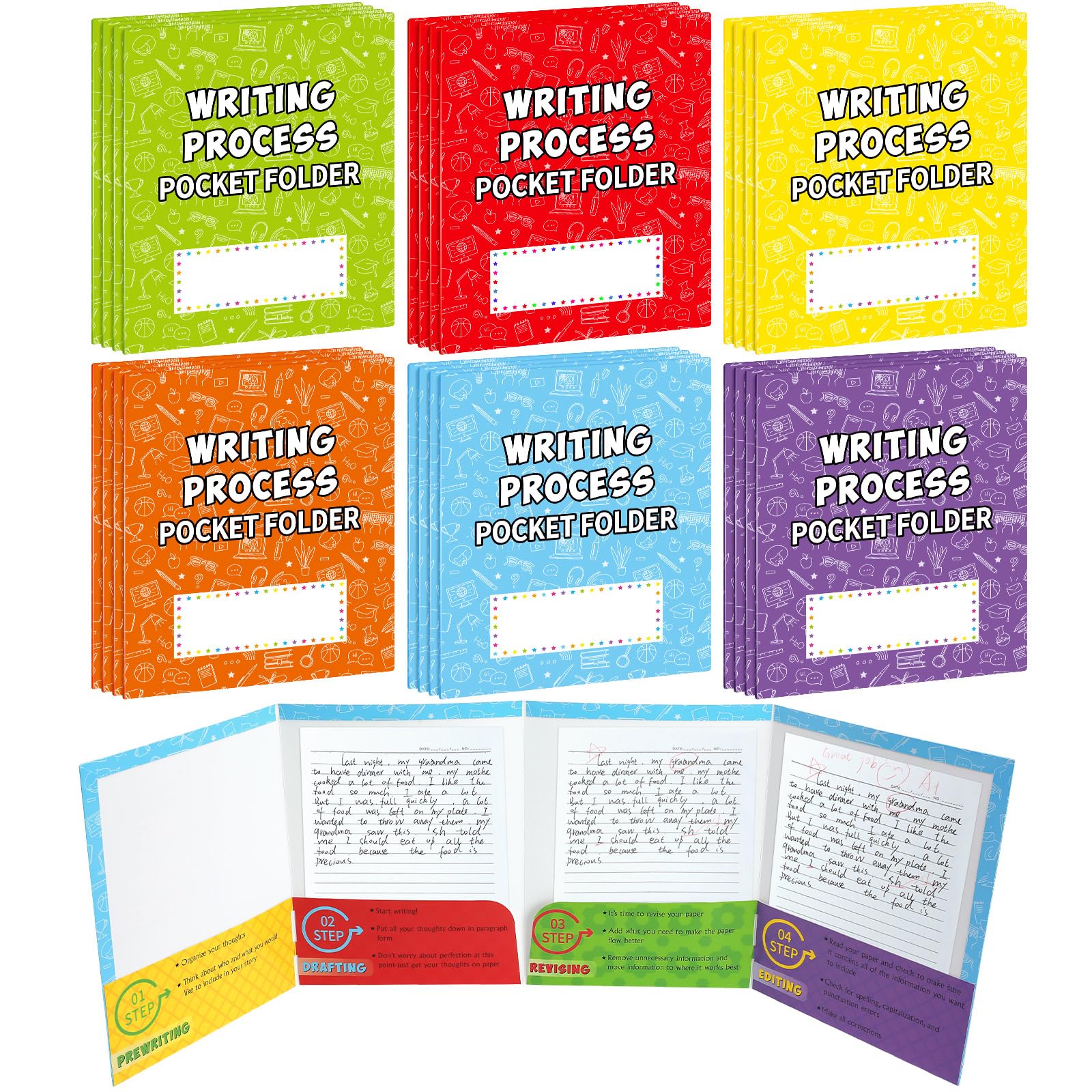 Ctosree 30 Pcs Writing Process Folders Bulk, Classic Color, Classic Style