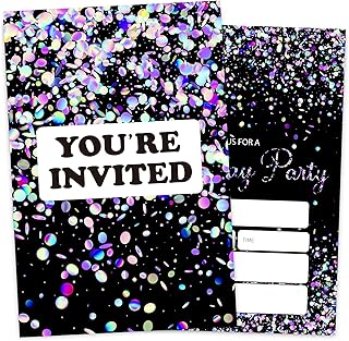 VIVORA Simple Birthday Invitation Card for Boys Girls, Black Glitter Birthday Party Invites, 30 Cards & 30 Envelopes, 4x6 Inches, Double-Sided