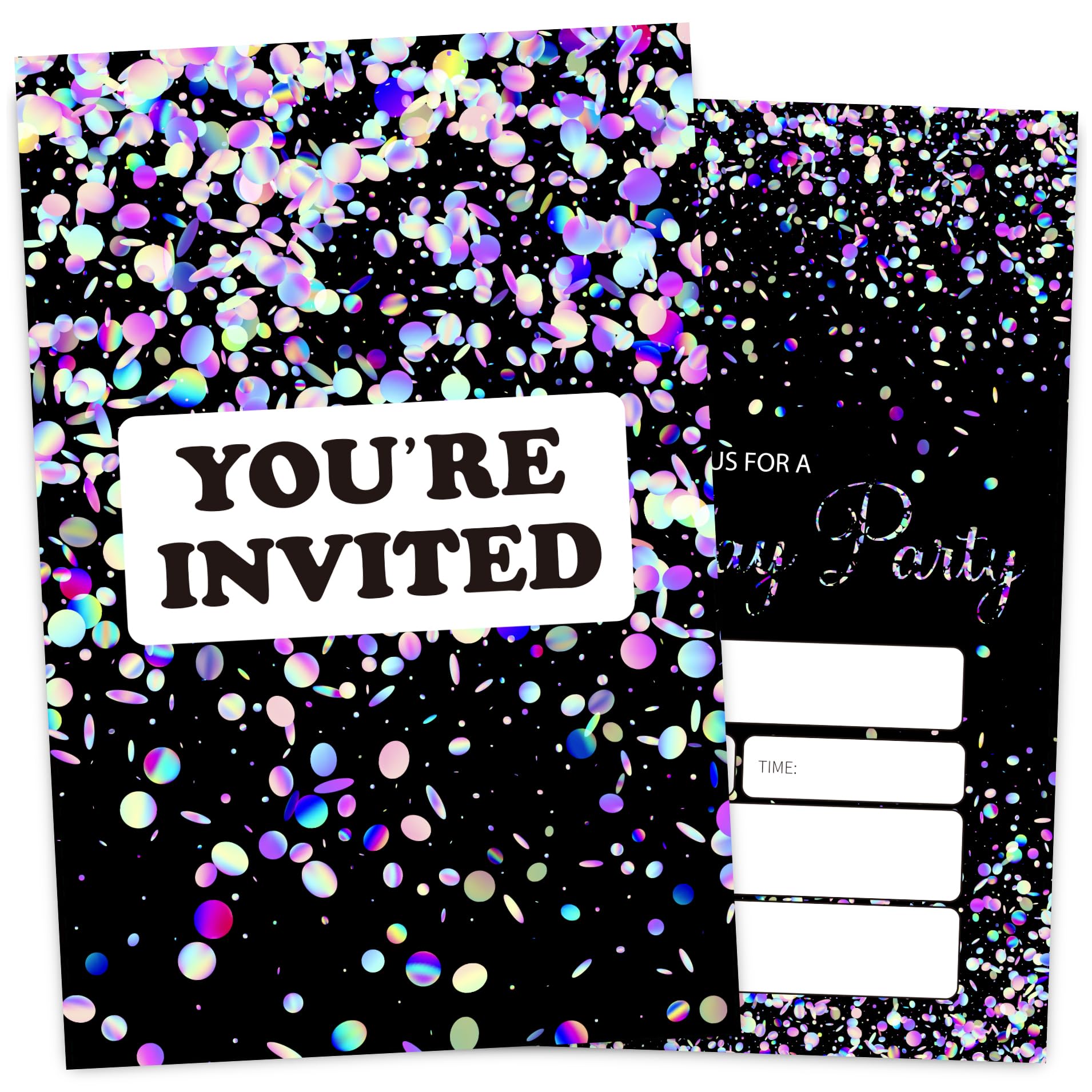 VIVORA Simple Birthday Invitation Card for Boys Girls, Black Glitter Birthday Party Invites, 30 Cards & 30 Envelopes, 4x6 Inches, Double-Sided