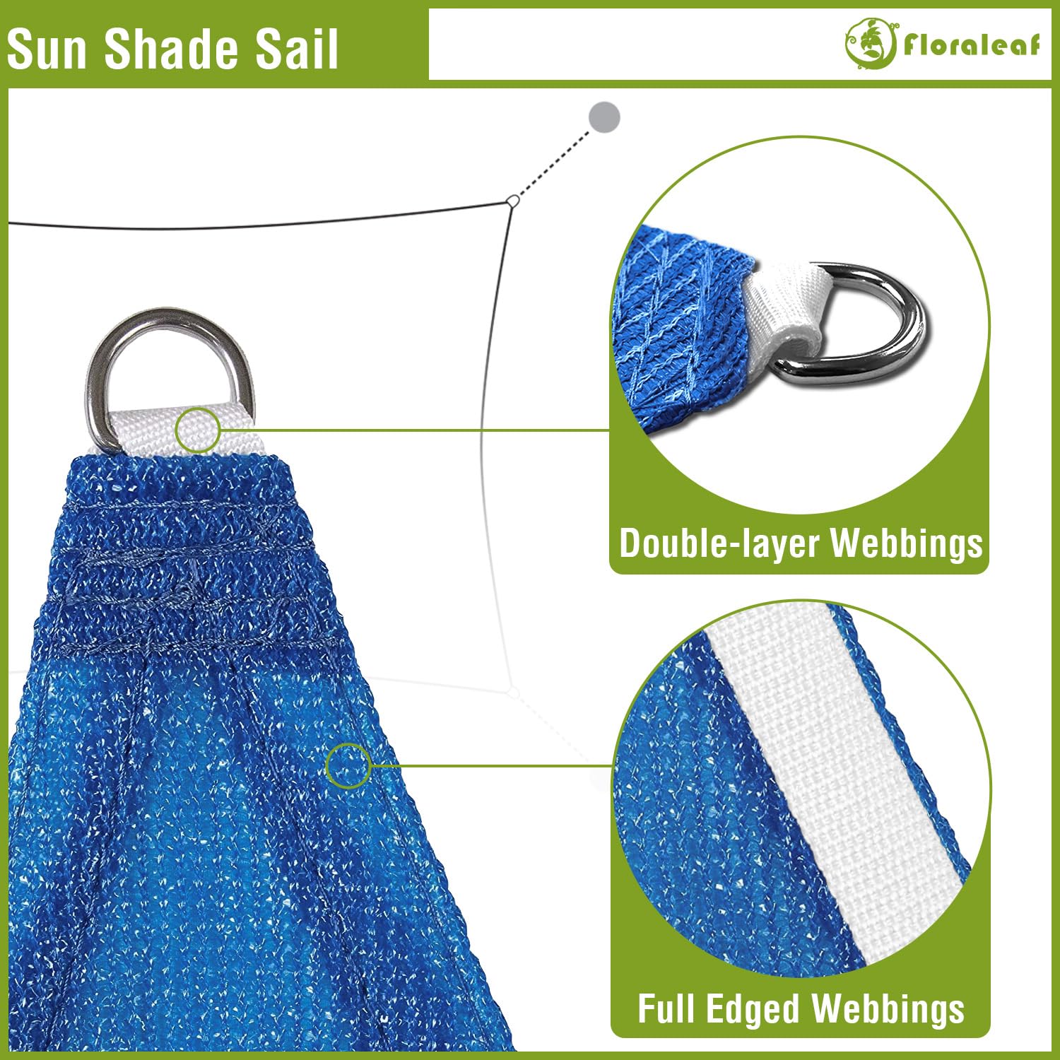 FLORALEAF Sonnensegel Dreieck – 3x3m, Wasserdicht, UV-Schutz 97%, Für Terrasse, Garten & Pool