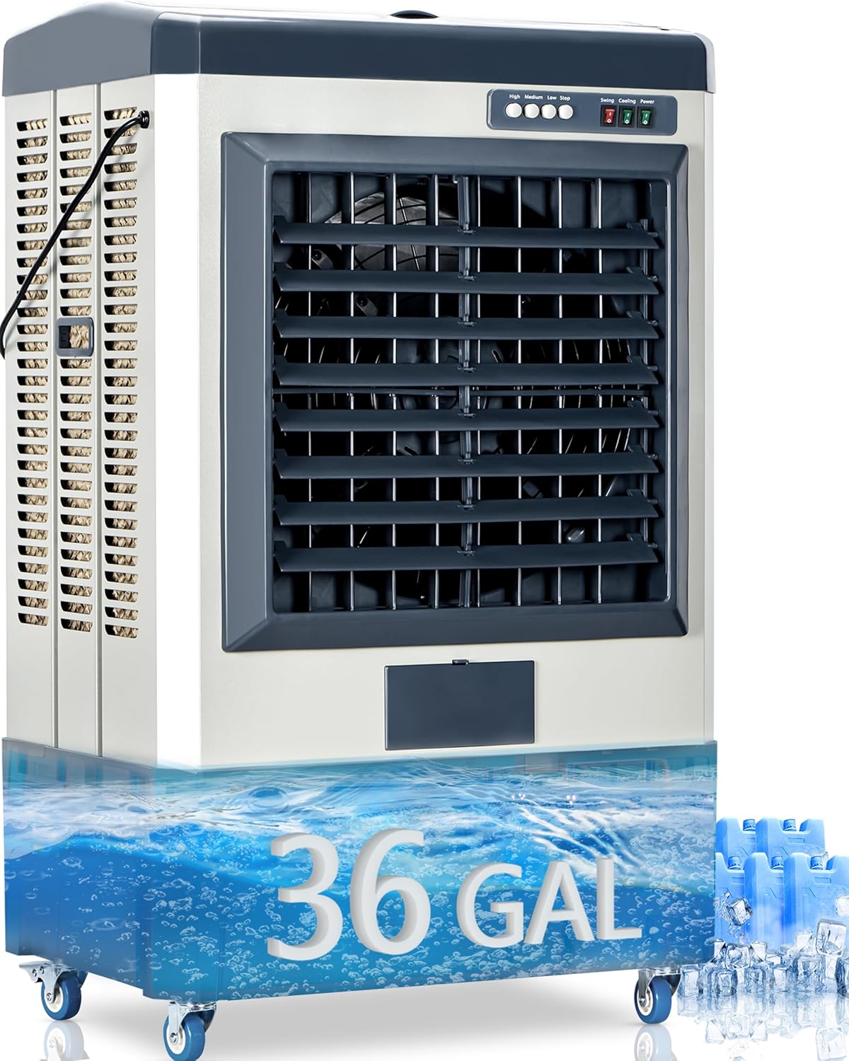 Uthfy 8979 CFM Swamp Cooler, 58" Evaporative Air Cooler with 36 Gal Water Tank, 5 Ice Box, 120° Oscillation, Portable Air Conditioner with 3 Speeds, Outdoor Cooling Fan for Garage, Factory Use, Patio