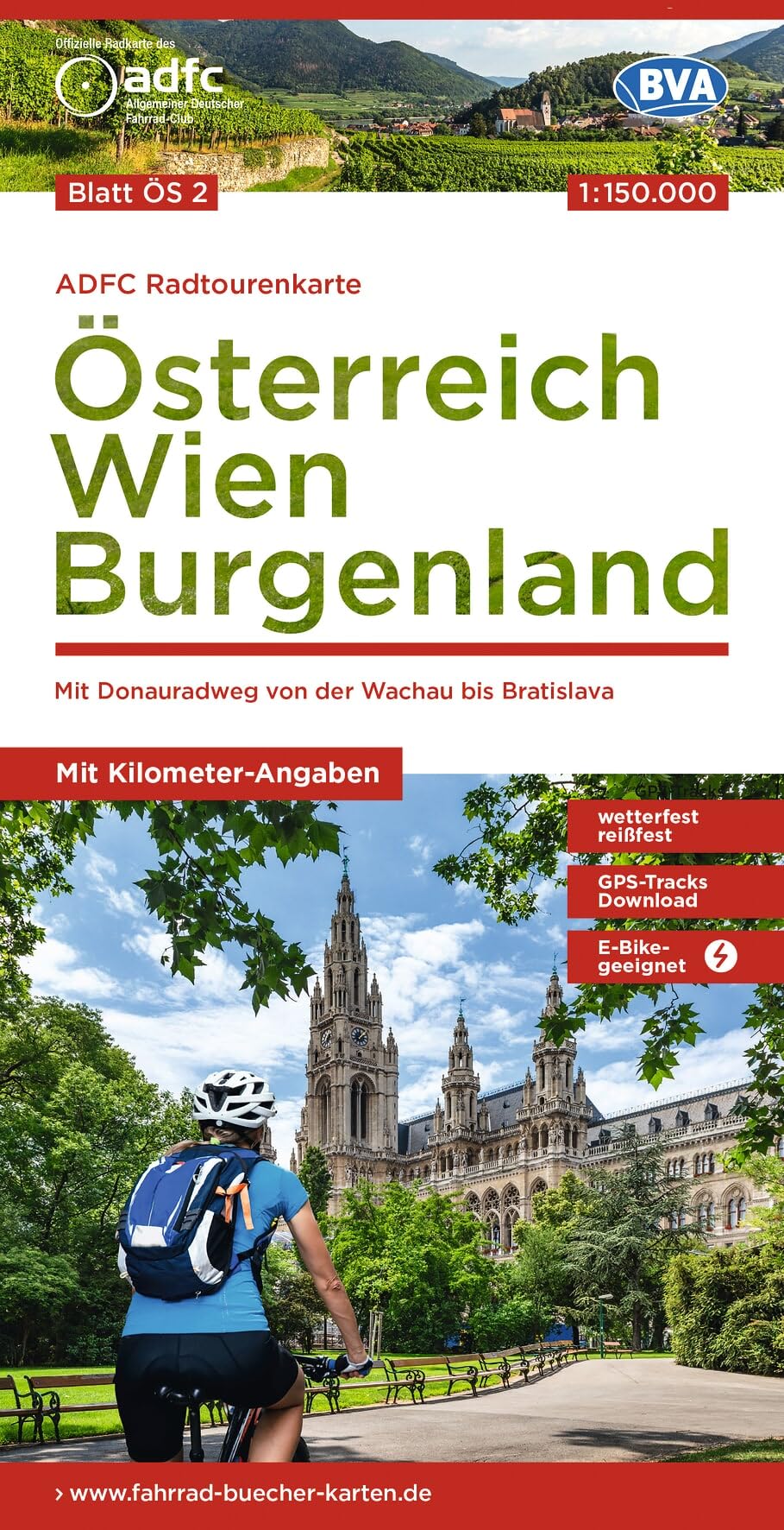 Österreich / Wien / Burgenland cycling map (OS2): reiß- und wetterfest, E-Bike geeignet, GPS-Tracks Download, mit Bett+Bike Symbolen, mit ... der Wachau bis Bratislava (Radtourenkarte)